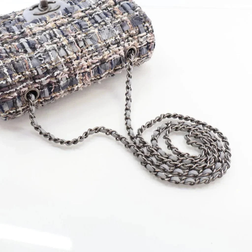 Chanel Mini Grey Multicolor Tweed River of Pearls Rectangle Flap L-Z3O5TG