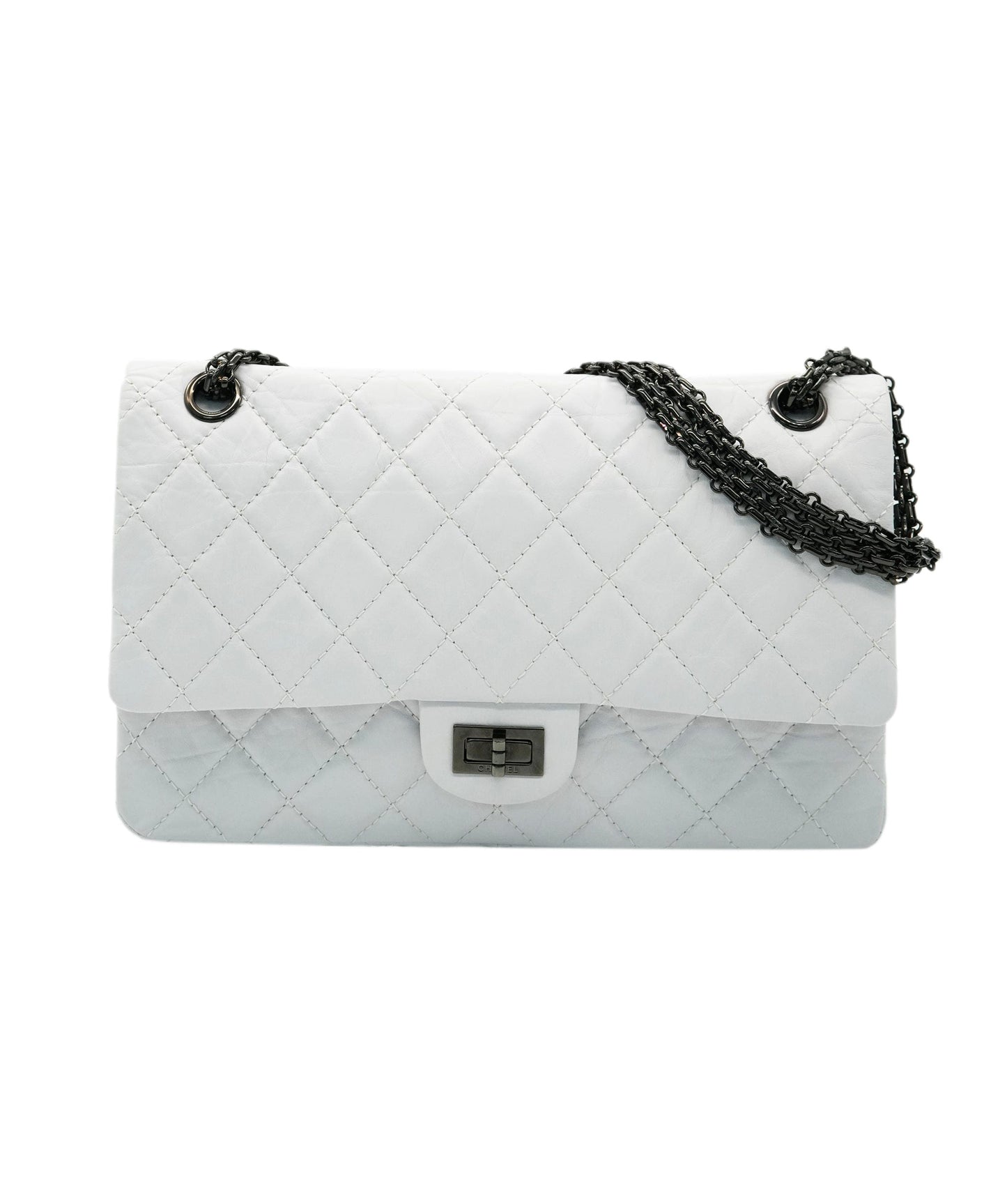 Chanel Reissue 2.55 Double Flap Medium White Aged Calfskin Black Hardware #12 SKC1837