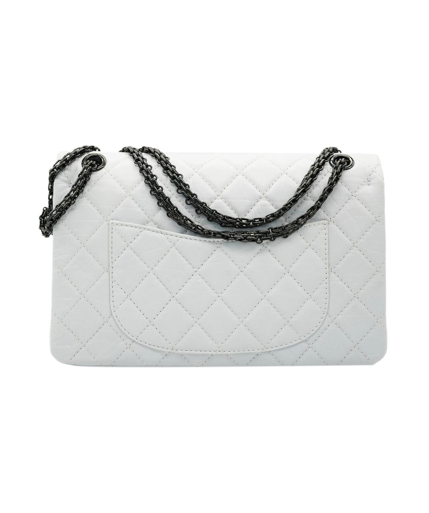 Chanel Reissue 2.55 Double Flap Medium White Aged Calfskin Black Hardware #12 SKC1837