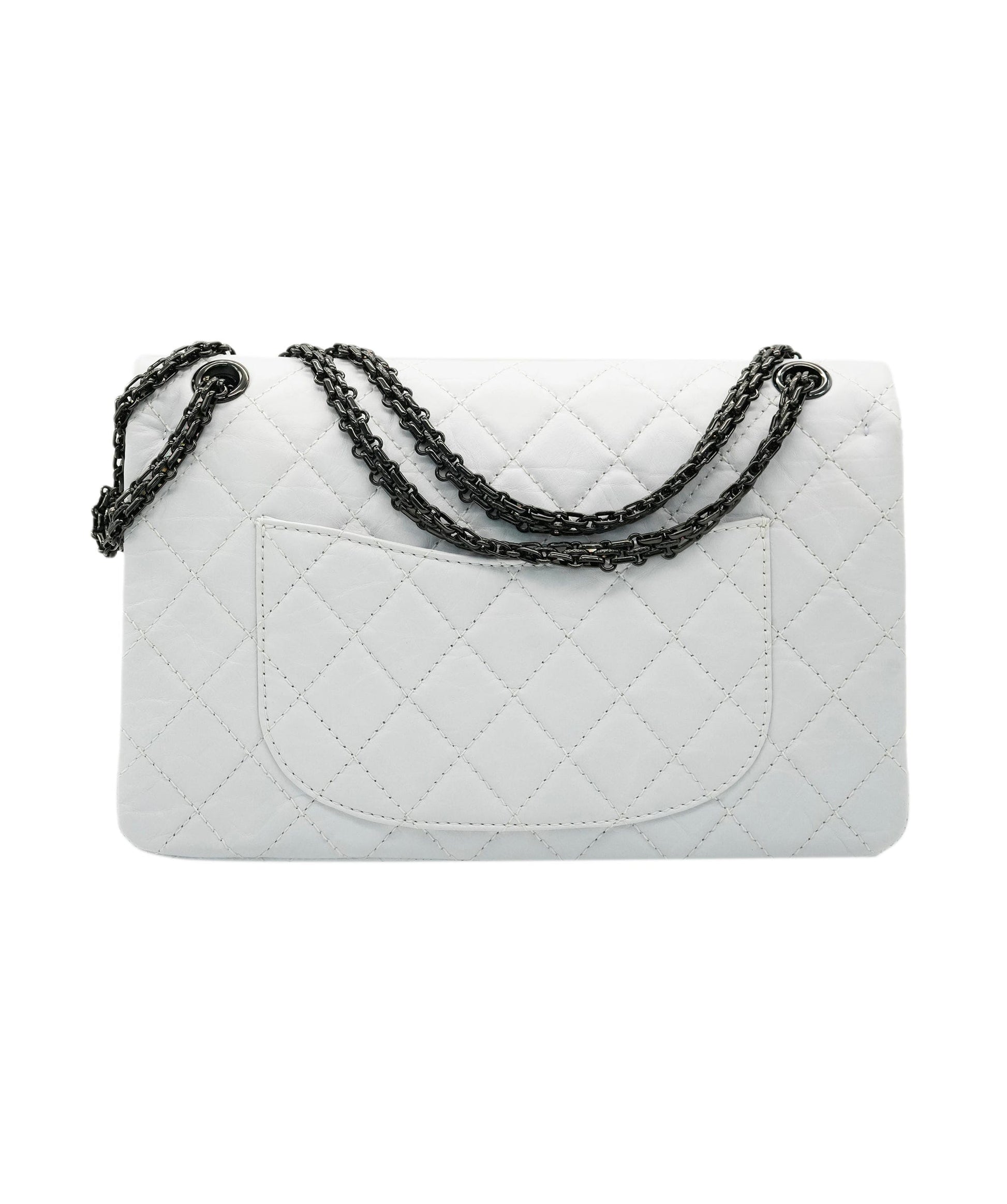 Chanel Reissue 2.55 Double Flap Medium White Aged Calfskin Black Hardware #12 SKC1837