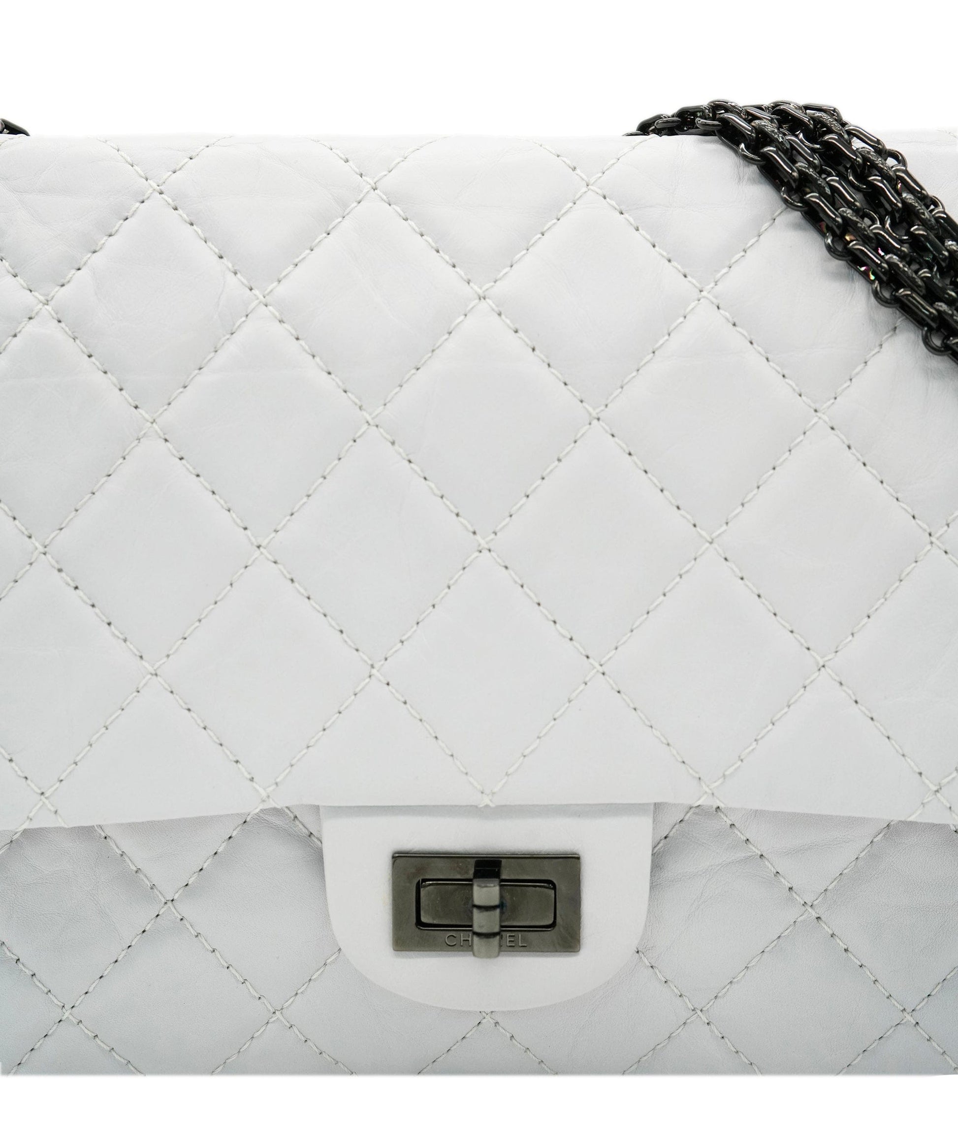 Chanel Reissue 2.55 Double Flap Medium White Aged Calfskin Black Hardware #12 SKC1837