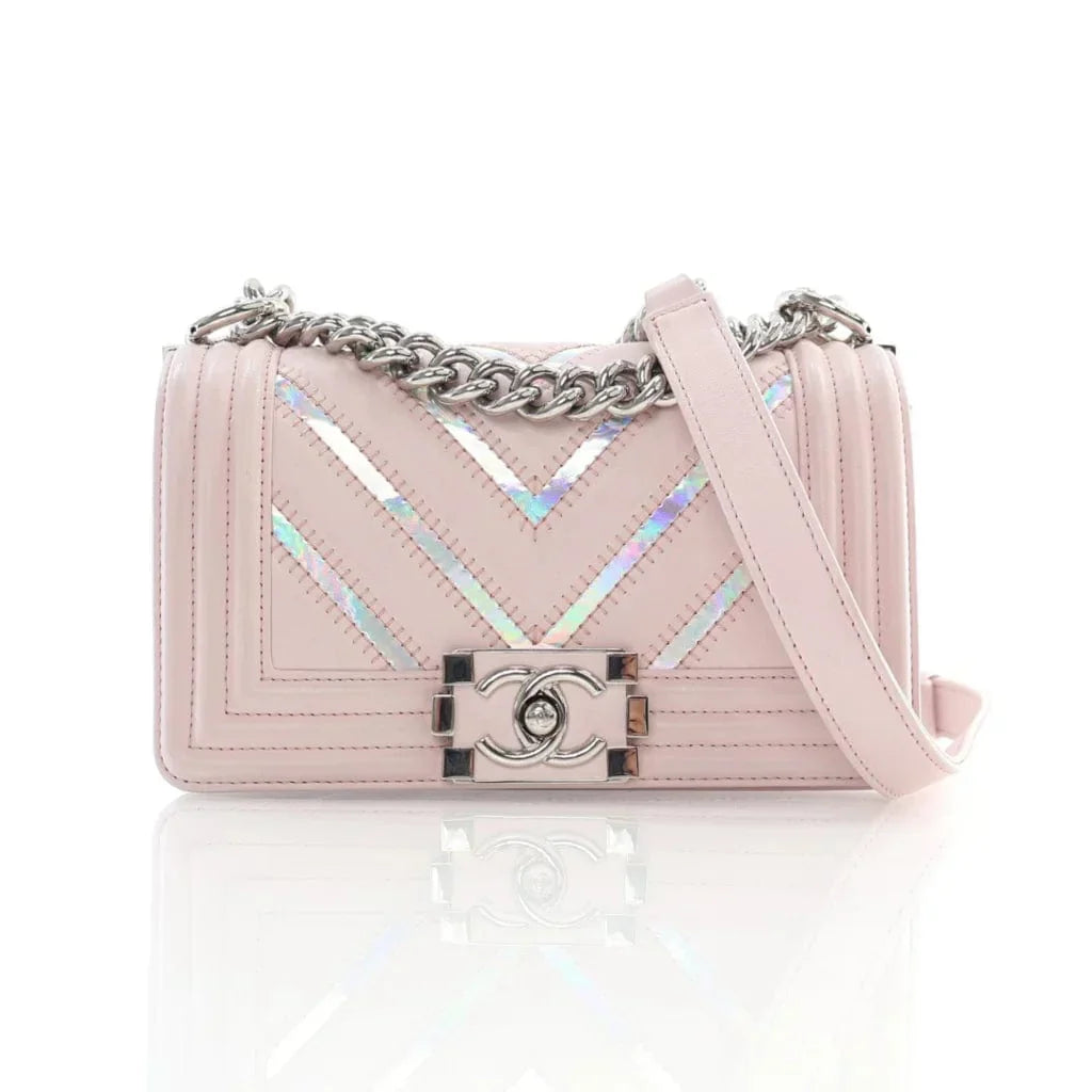 Chanel Small Pink Chevron Calfskin Boy Bag USAYNB