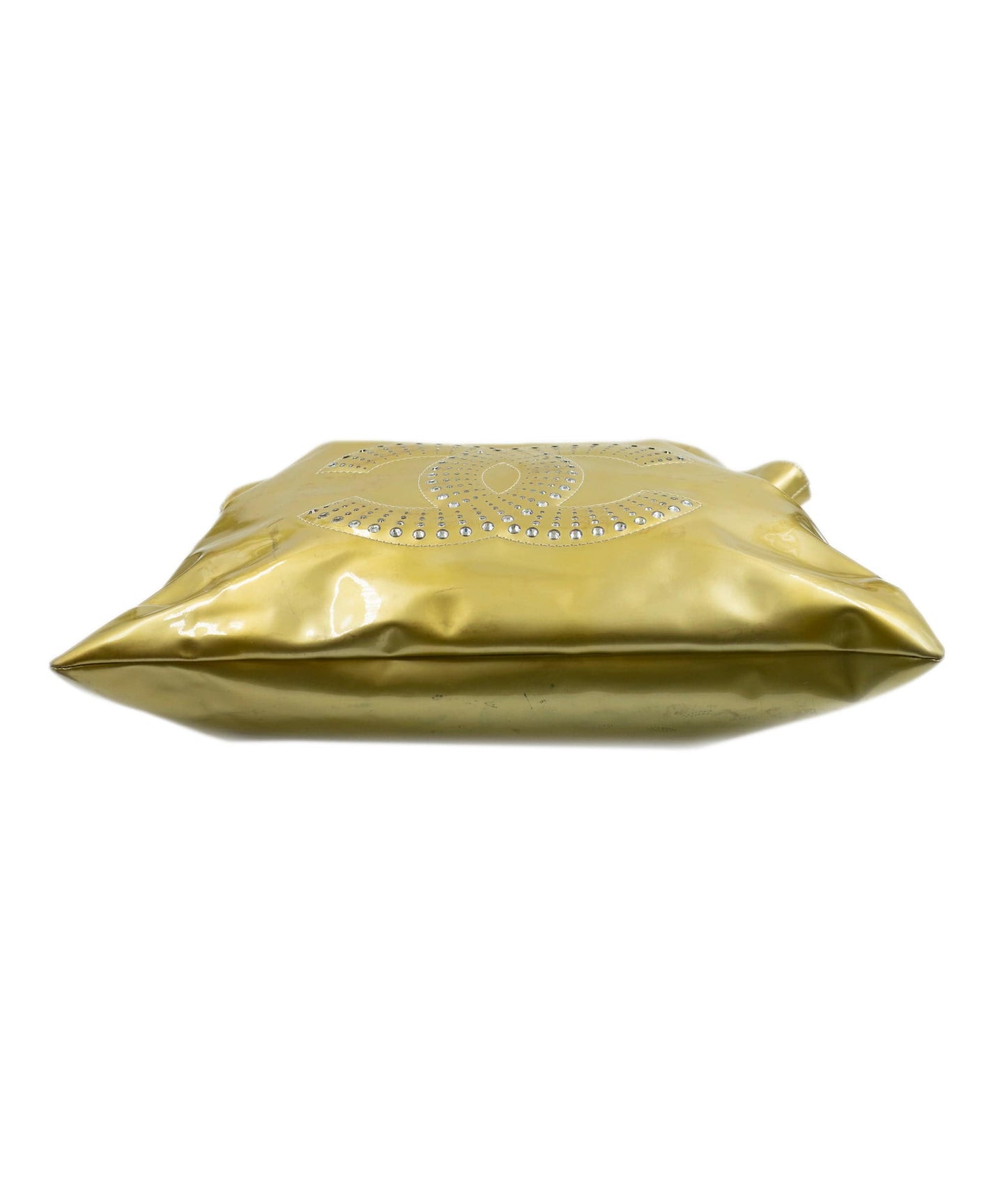 Chanel vinyl gold tote bag with large CC logo crystal diamante detailing. AGC1371