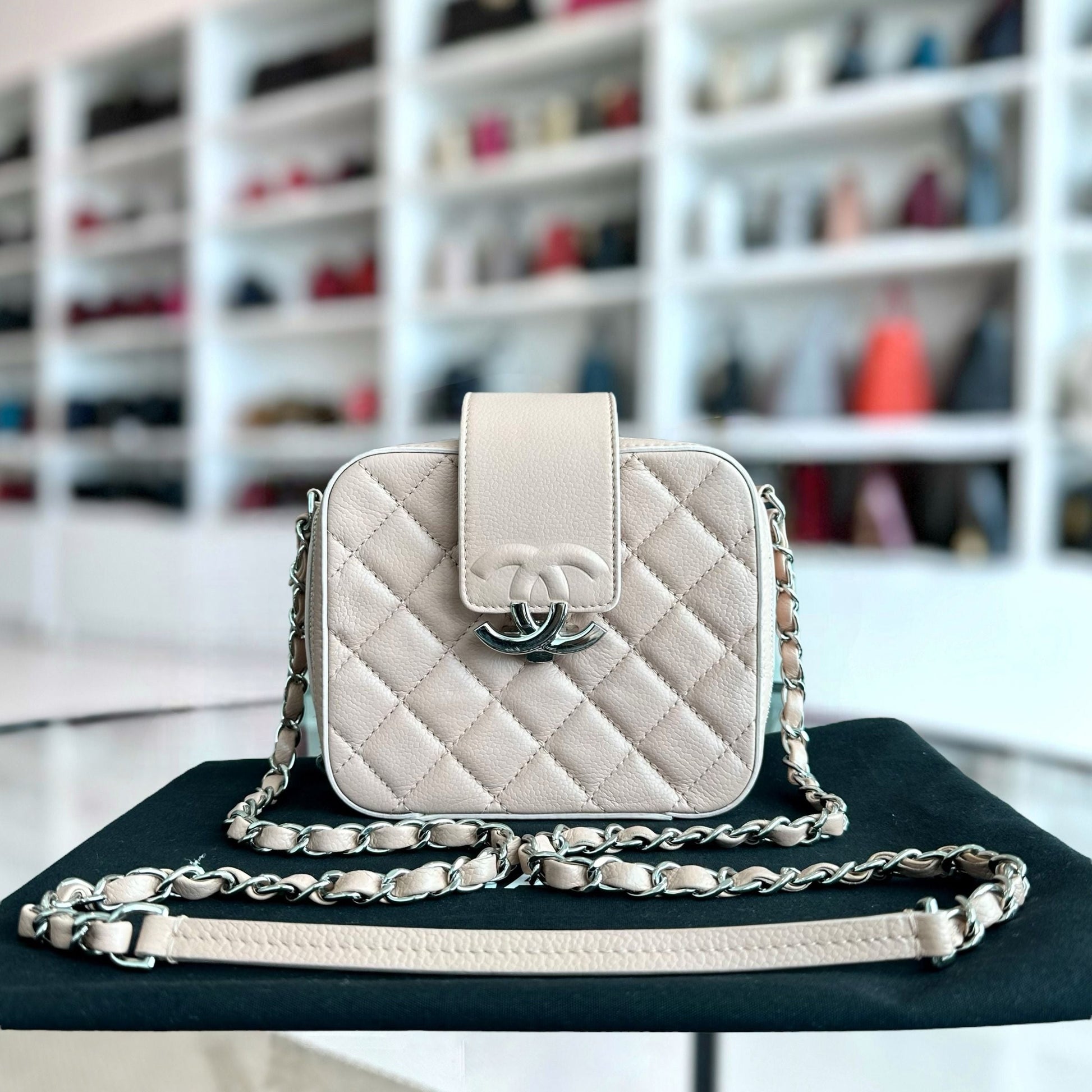 Chanel Box Camera - Quilted Goatskin Beige SHW No 24