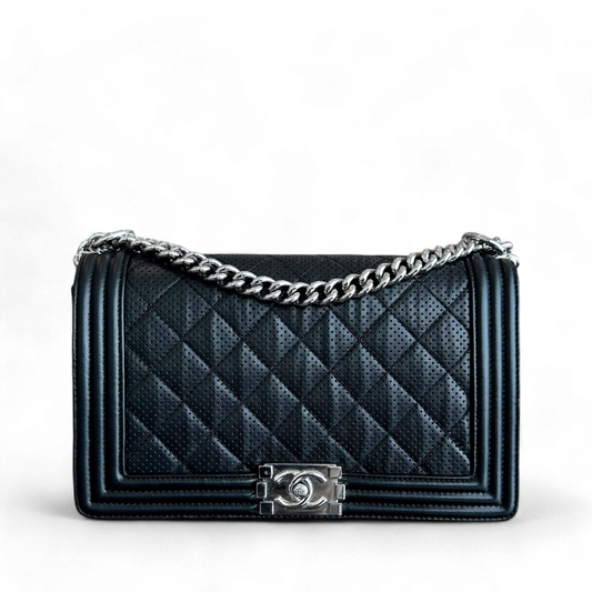 Chanel Boy Medium - 28CM Perforated Quilted Lambskin Leboy Black SHW No 19