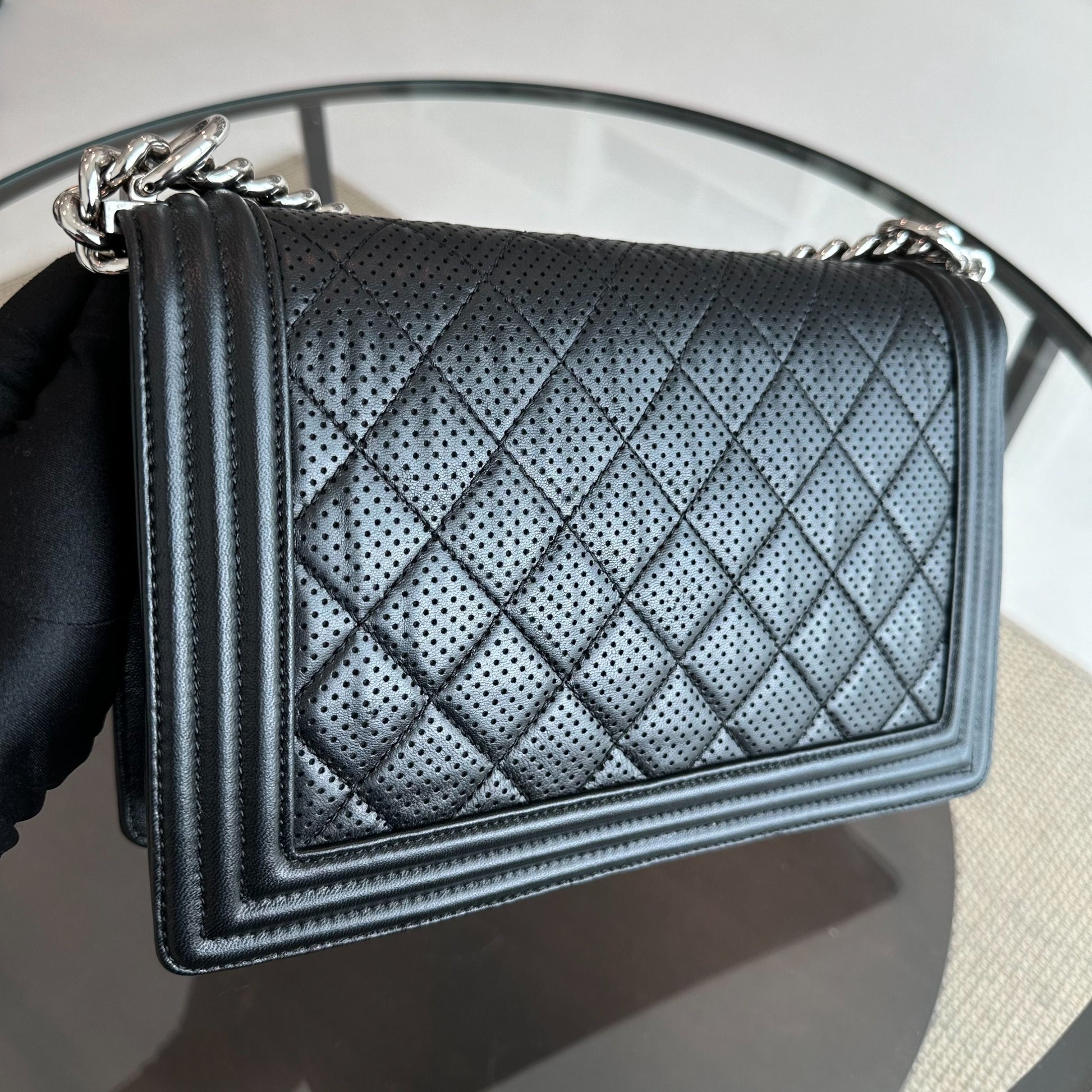 Chanel Boy Medium - 28CM Perforated Quilted Lambskin Leboy Black SHW No 19