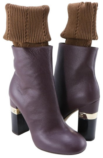 Chanel Brown Mailer 16K Chunky Heel Logo Boots for Women