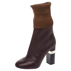 Chanel Brown Mailer 16K Chunky Heel Logo Boots for Women