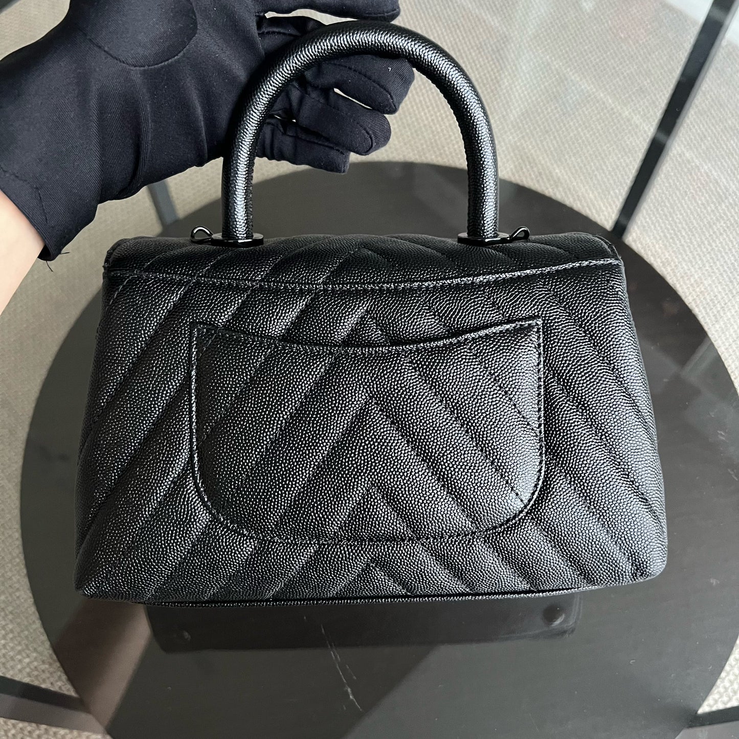 Chanel Coco Handle - Small Caviar Chevron Grained Calfskin Black Black Hardware Series 26