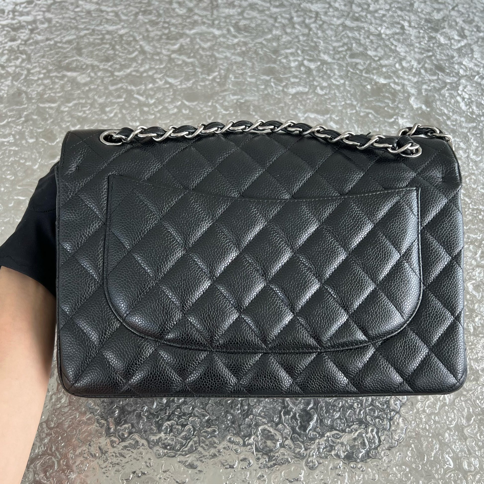 Chanel Classic Flap Jumbo - Caviar Double Flap Quilted Grained Calfskin Black Silver Hardware Series 14