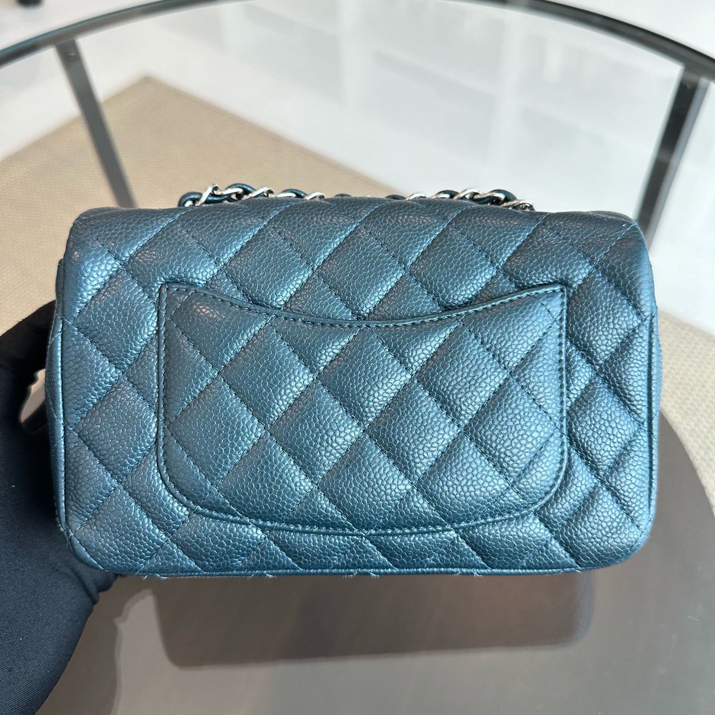 Chanel Classic Flap Mini - 20CM Caviar Rectangular Iridescent Dark Blue Silver Hardware Series 20