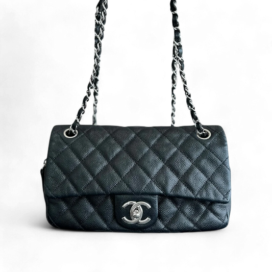Chanel Seasonal Flap - Zip Around Caviar Quilted Black Silver Hardware Series 17