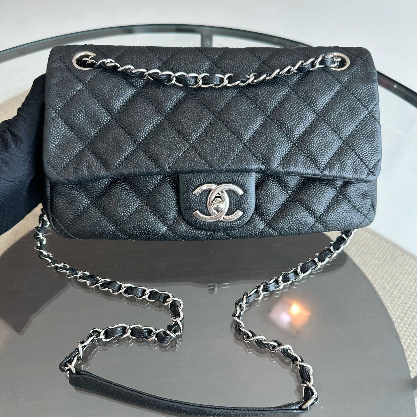 Chanel Seasonal Flap - Zip Around Caviar Quilted Black Silver Hardware Series 17