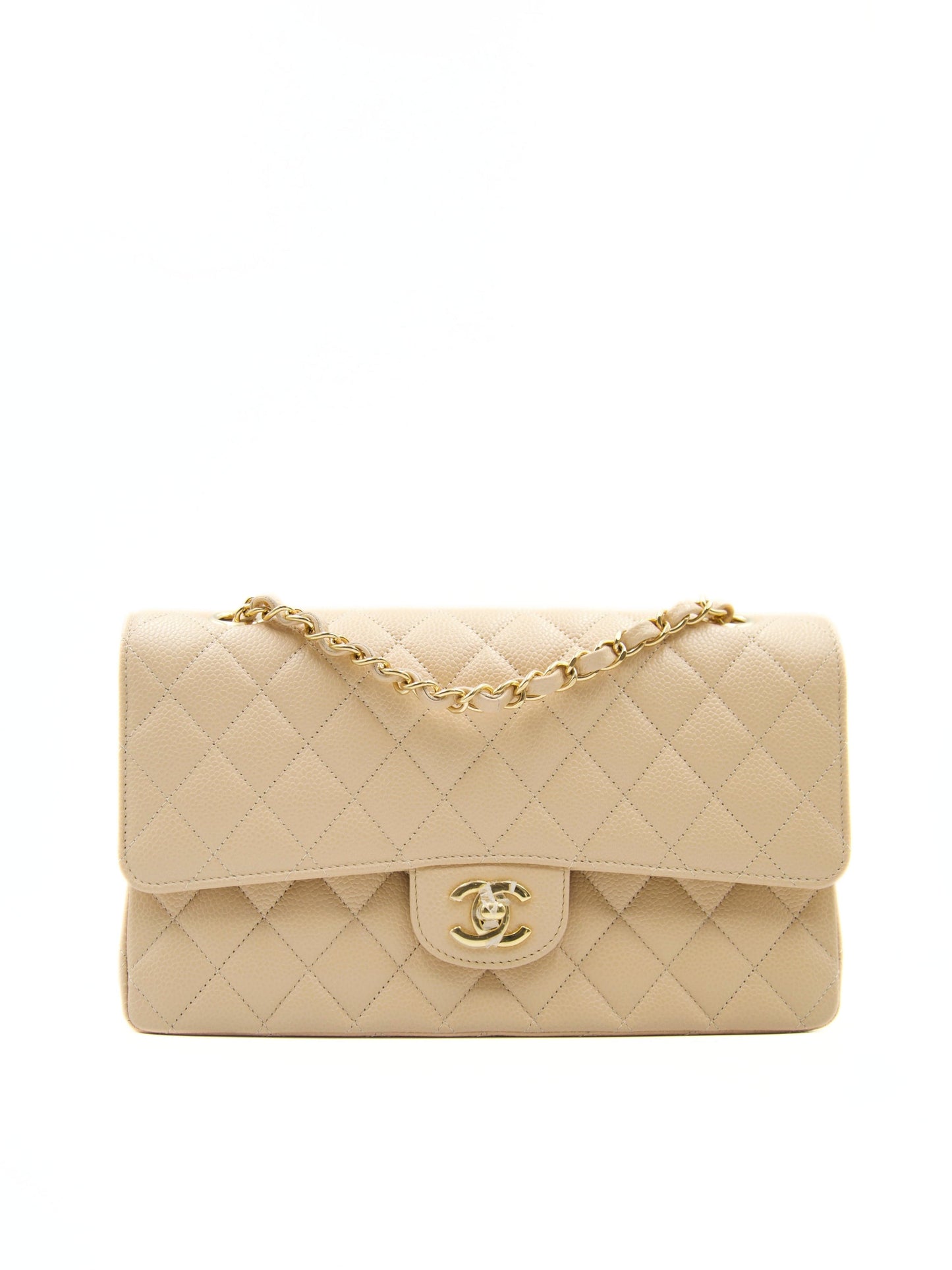 CHANEL MEDIUM CLASSIC FLAP BAG BEIGE Caviar Leather with Gold-tone Hardware