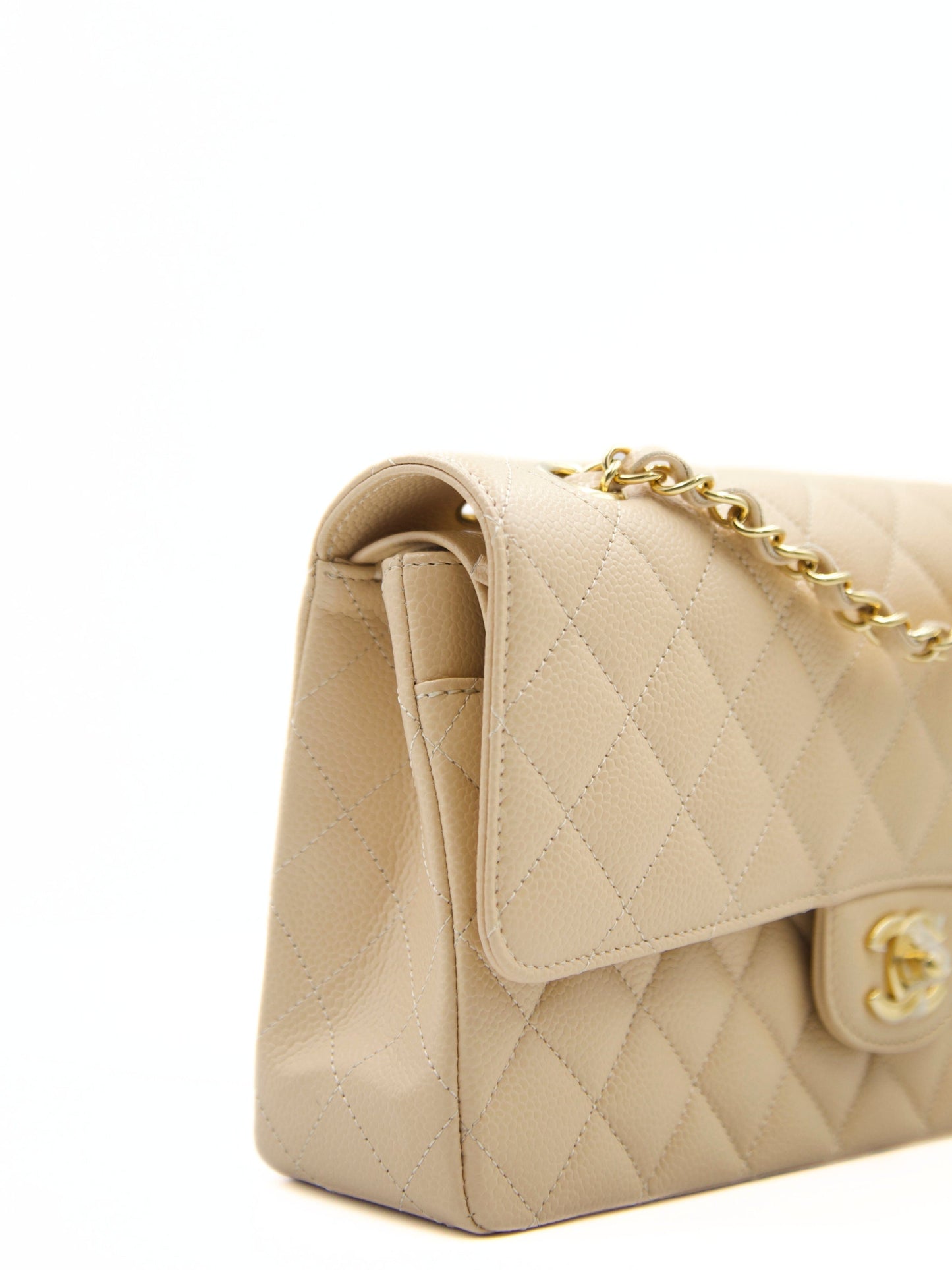 CHANEL MEDIUM CLASSIC FLAP BAG BEIGE Caviar Leather with Gold-tone Hardware