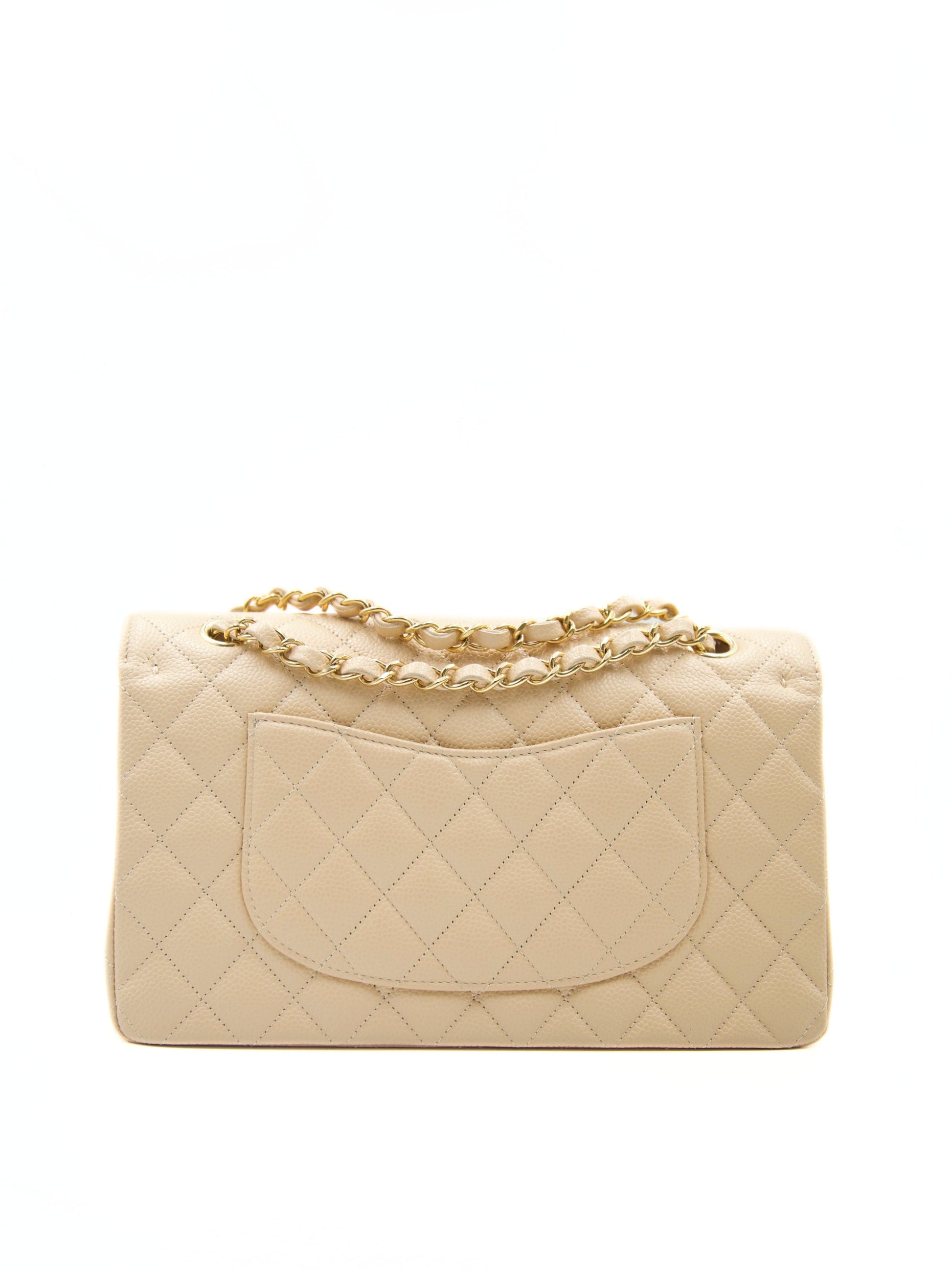 CHANEL MEDIUM CLASSIC FLAP BAG BEIGE Caviar Leather with Gold-tone Hardware