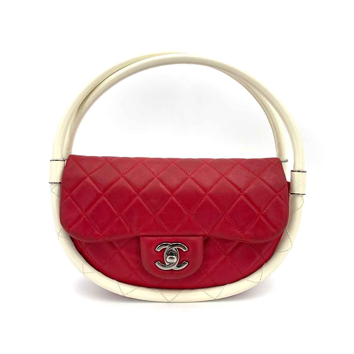 Chanel   Hula Hoop Handbag Red / White Lambskin RHW #18 90245797