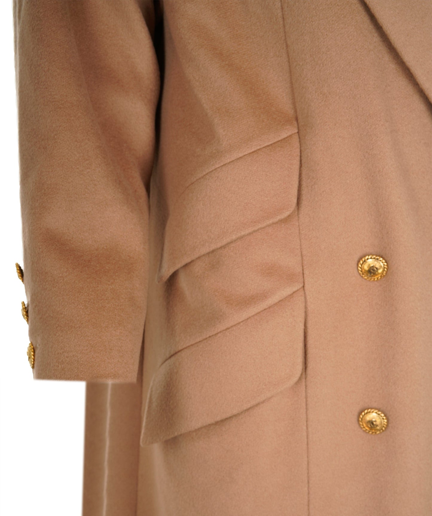 Chanel CC Logos Button Double Breasted Long Sleeve Jacket Coat Beige  ASL9222