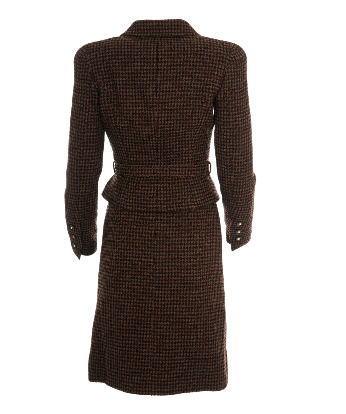 Chanel Coco Button Houndstooth Tweed Suit Jacket Skirt 96A Brown AVC1884