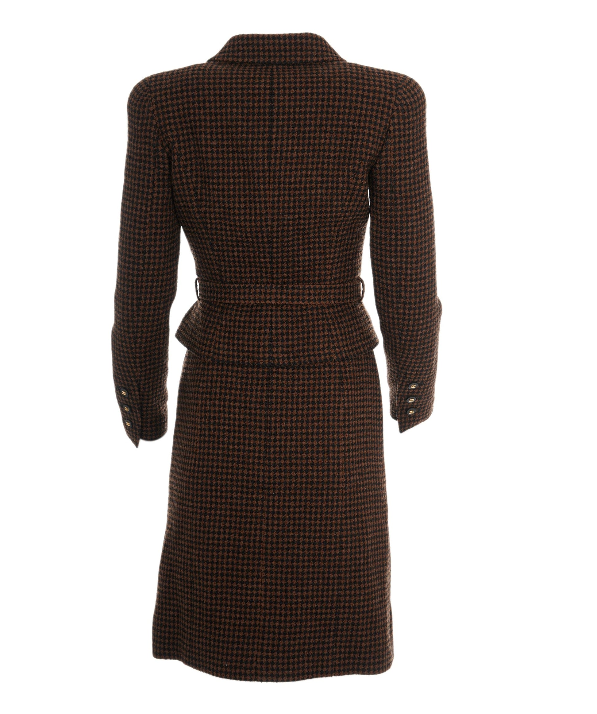 Chanel Coco Button Houndstooth Tweed Suit Jacket Skirt 96A Brown AVC1884