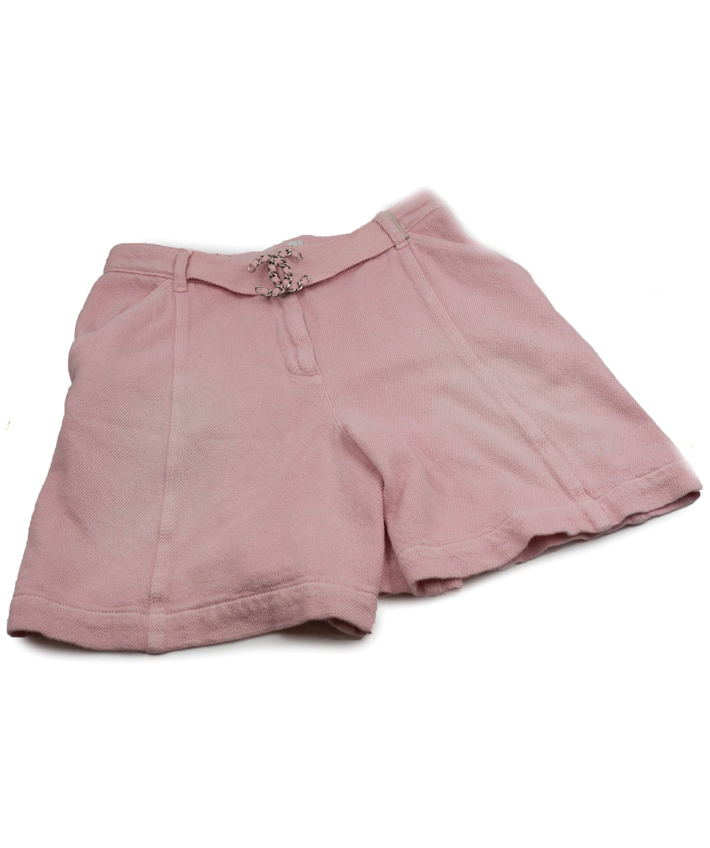Chanel pink cotton terry shorts with CC chain logo buckle ASL4725