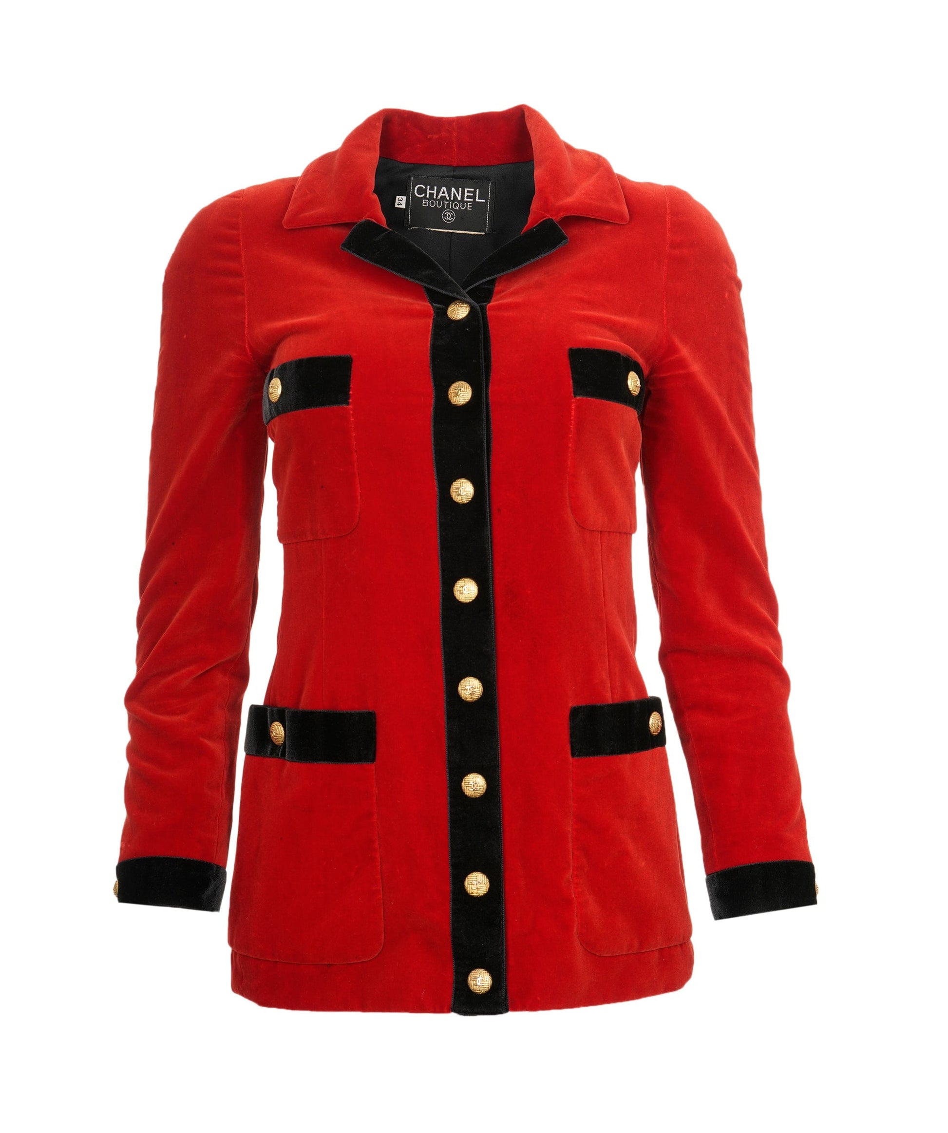 Chanel Red Velvet Black Trim Jacket ASL4541