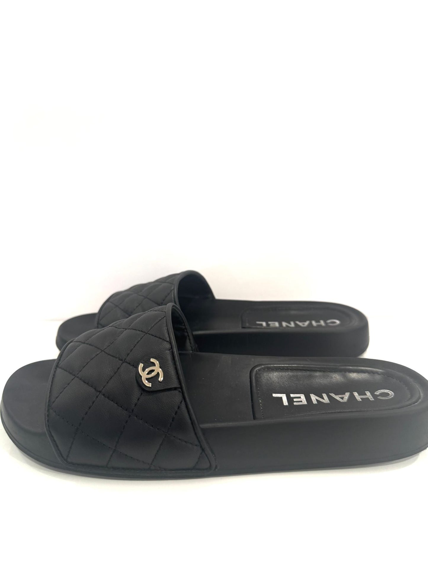 Chanel Interlocking CC Logo Lambskin Leather Slides for Women