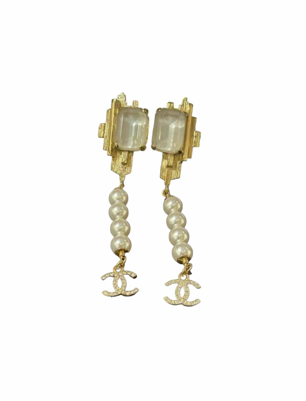 Chanel White Square Pearl Earrings