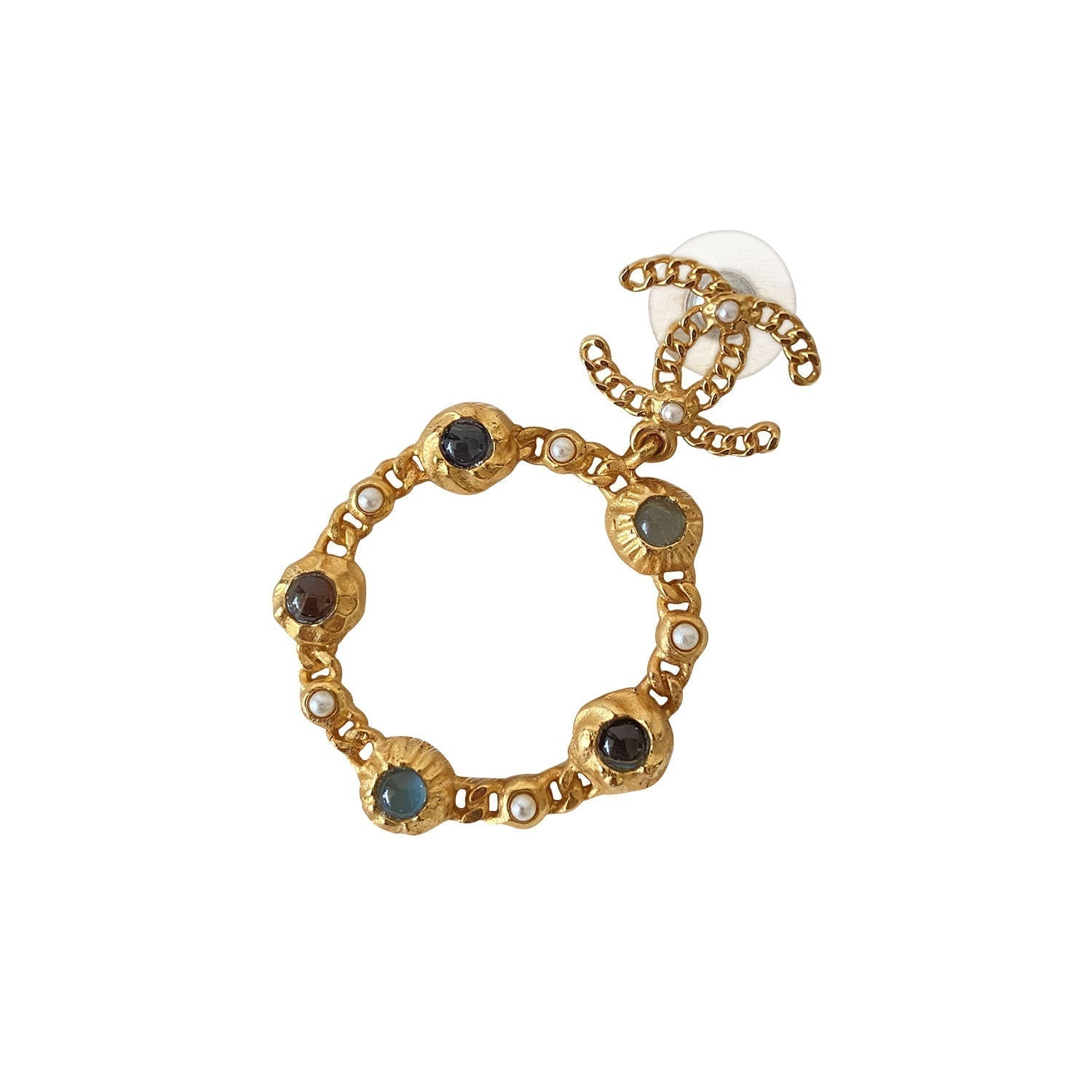 Chanel CC Logo Crystal and Pearl Drop Earrings