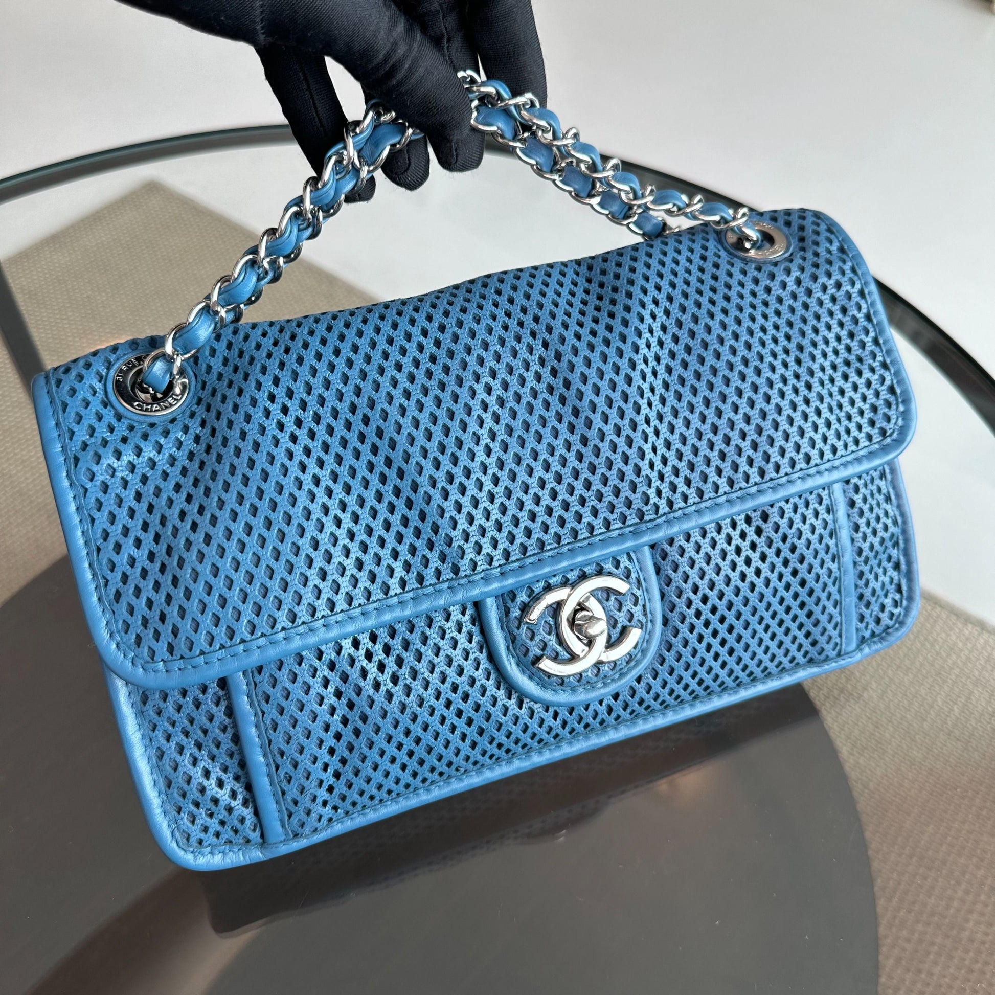 Chanel French Riviera Flap - Perforated Up In The Air Blue SHW No 17