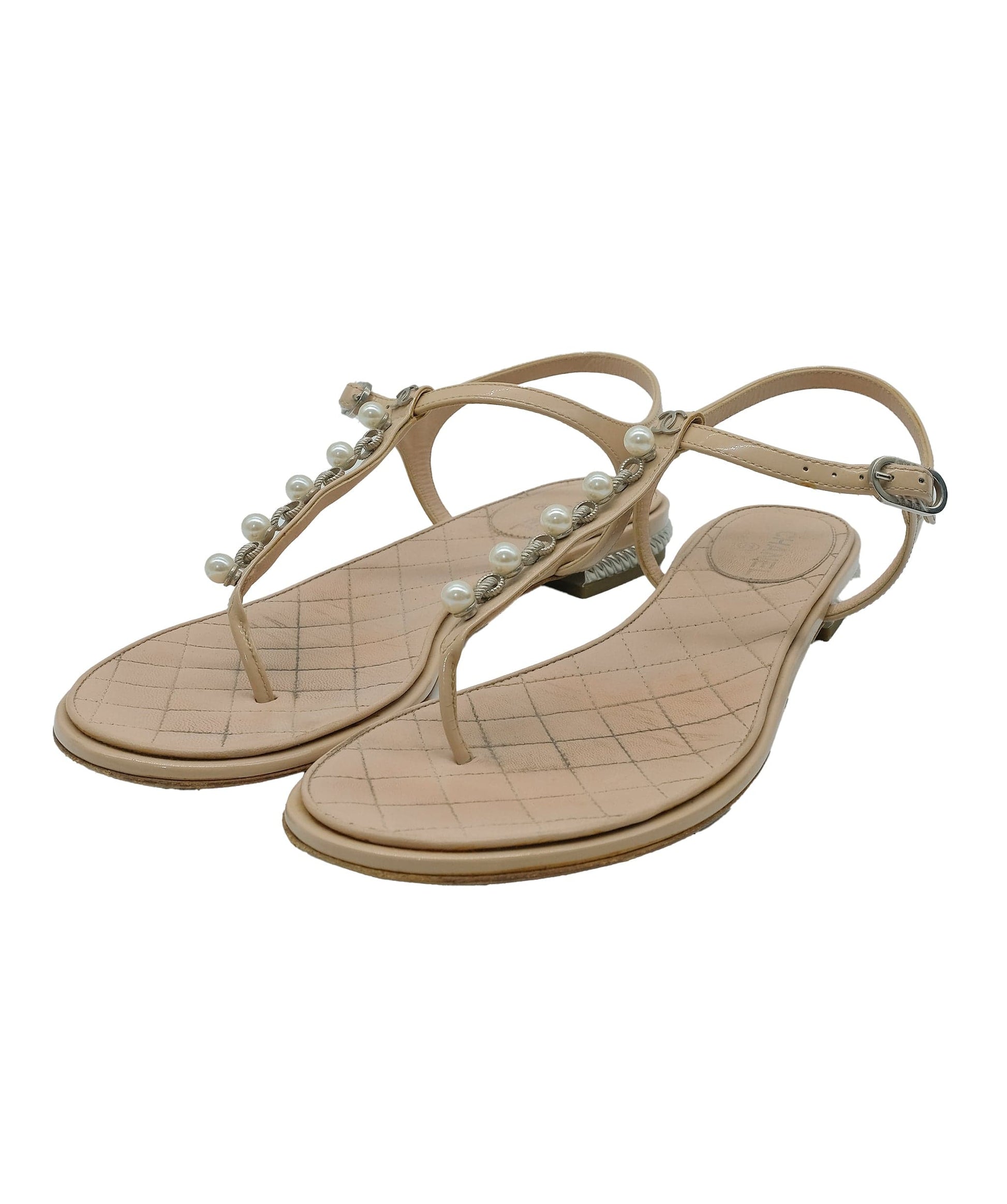 Chanel Beige Flat Sandals 36.5 C RJC3269