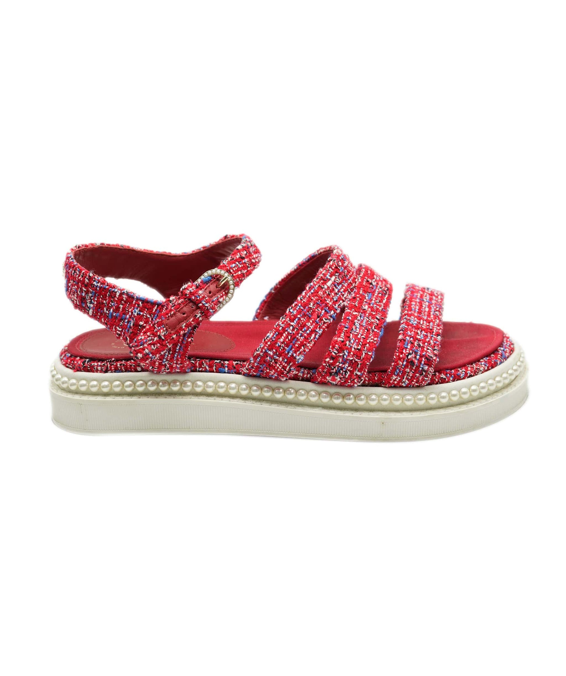 Chanel Tweed Red Sandals ALC1079