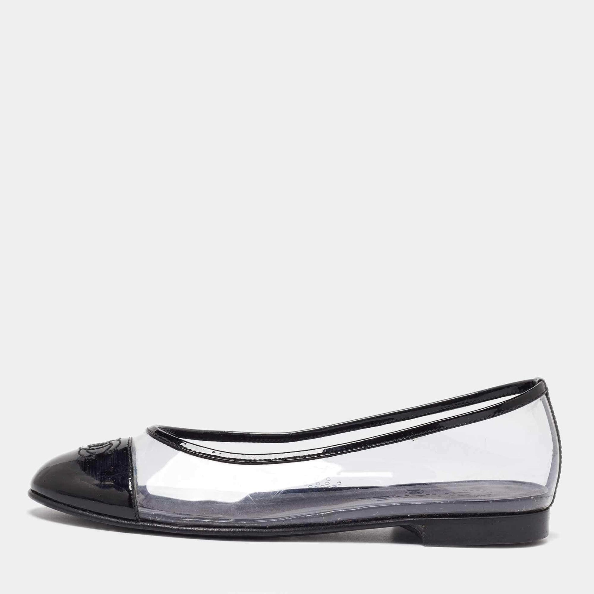 Chanel Transparent Patent Leather and PVC Ballet Flats Size 37.5 RJC4386