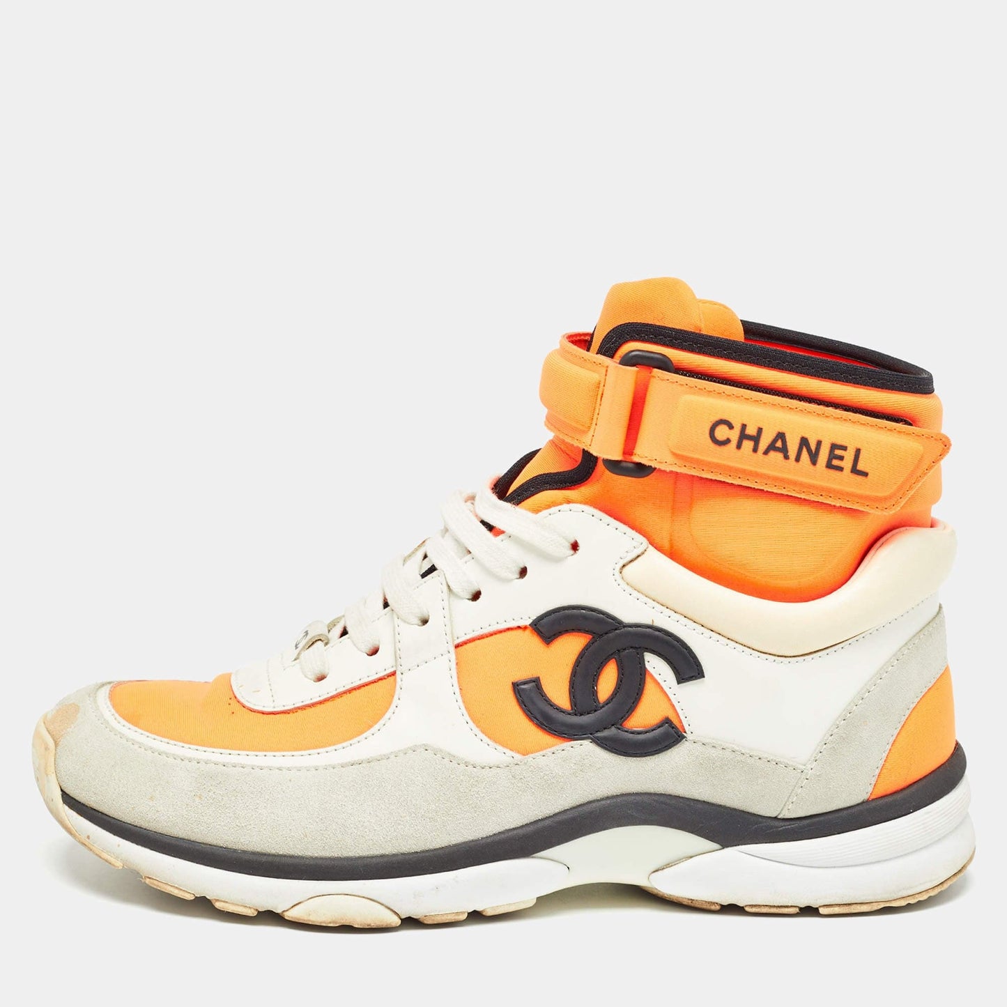 Chanel Tricolor Suede and Nylon CC High Top Sneakers Size 38 RJC4319