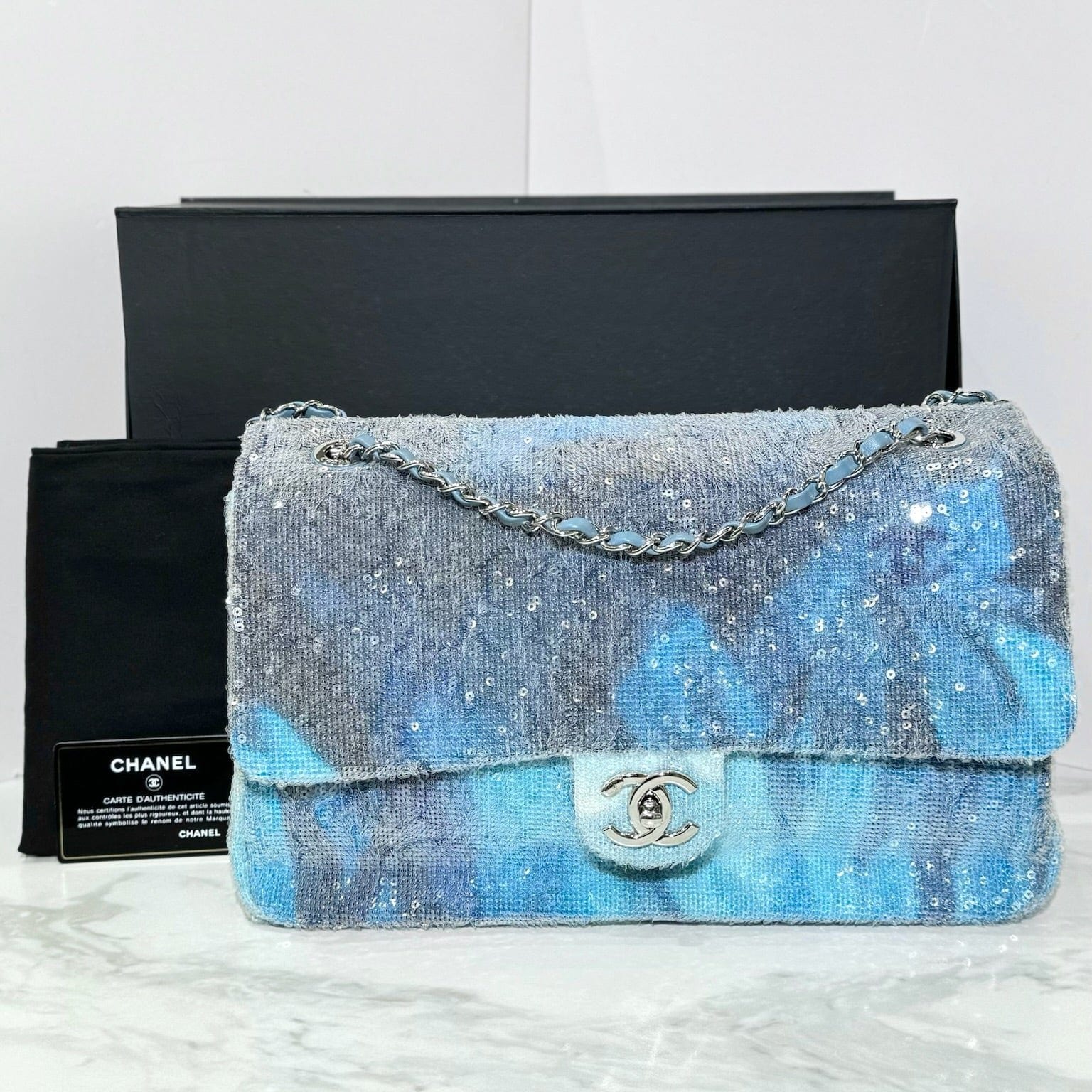 Chanel Blue Waterfall Sequin Jumbo Flap Bag