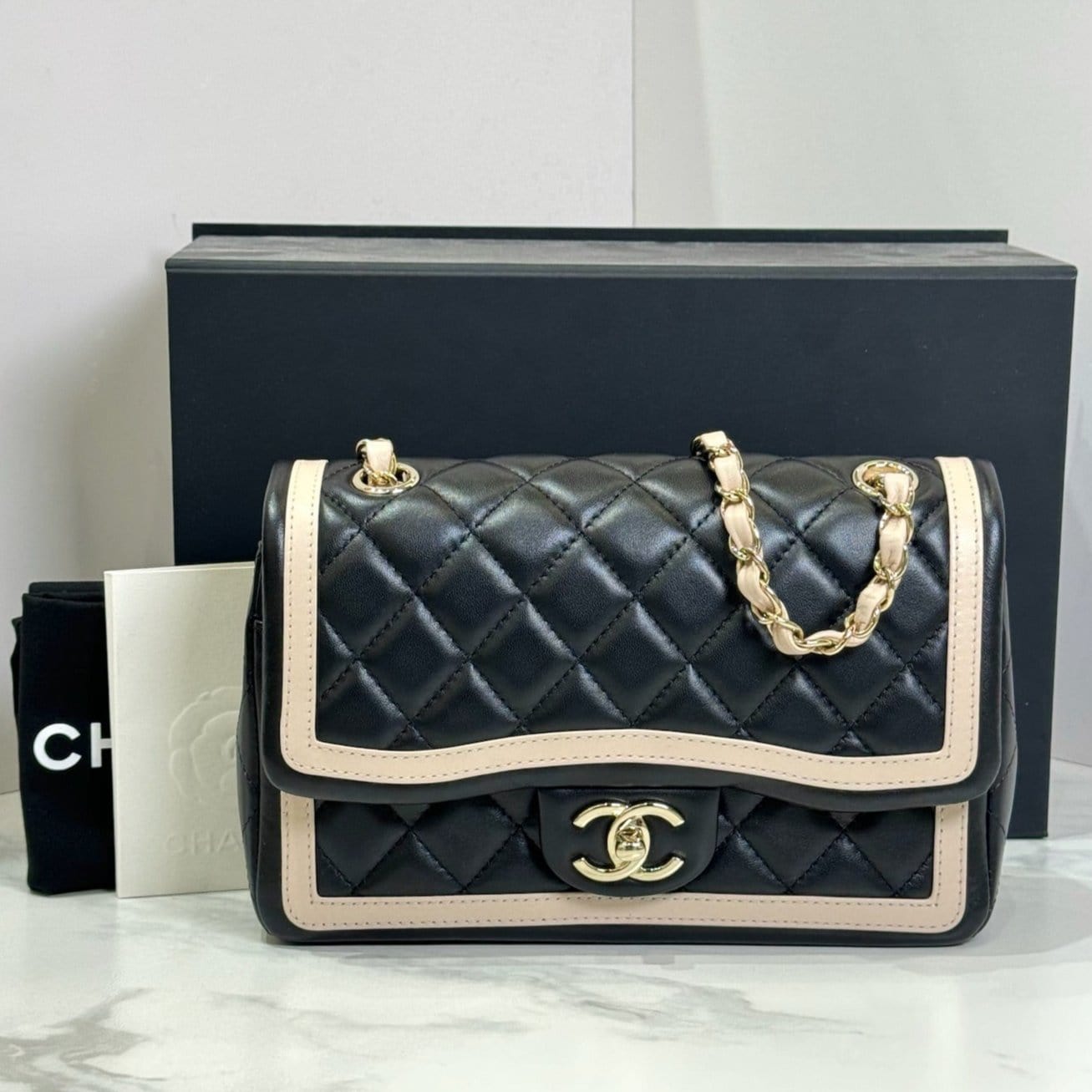 Chanel Small Black & Beige Frame CF Bag