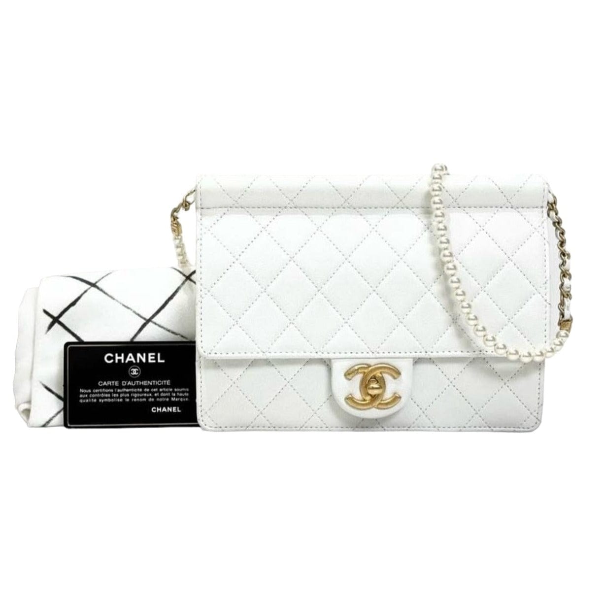 Chanel White Pearl Chain Bag