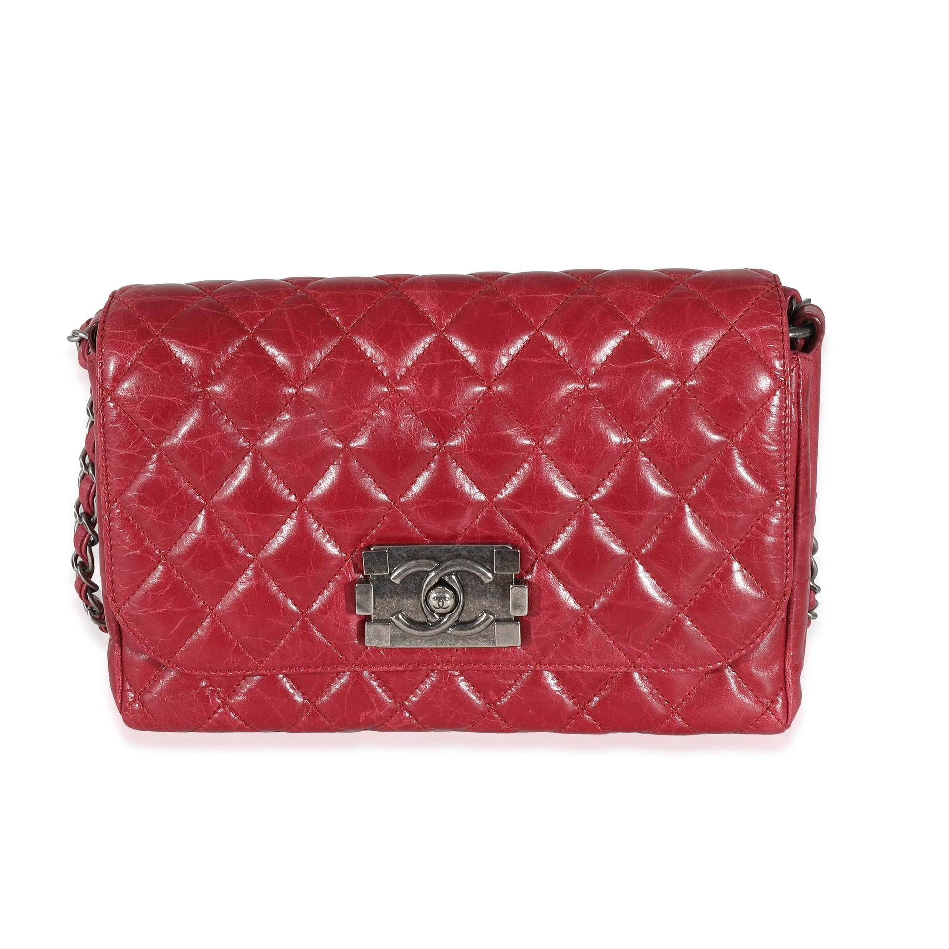 Chanel 12P Red Glazed Calfskin Veau Brilliante Flap Bag