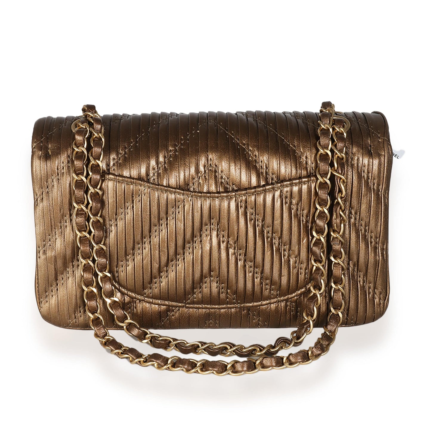 Chanel 18C Bronze Chevron Pleated Calfskin Medium Classic Double Flap Bag