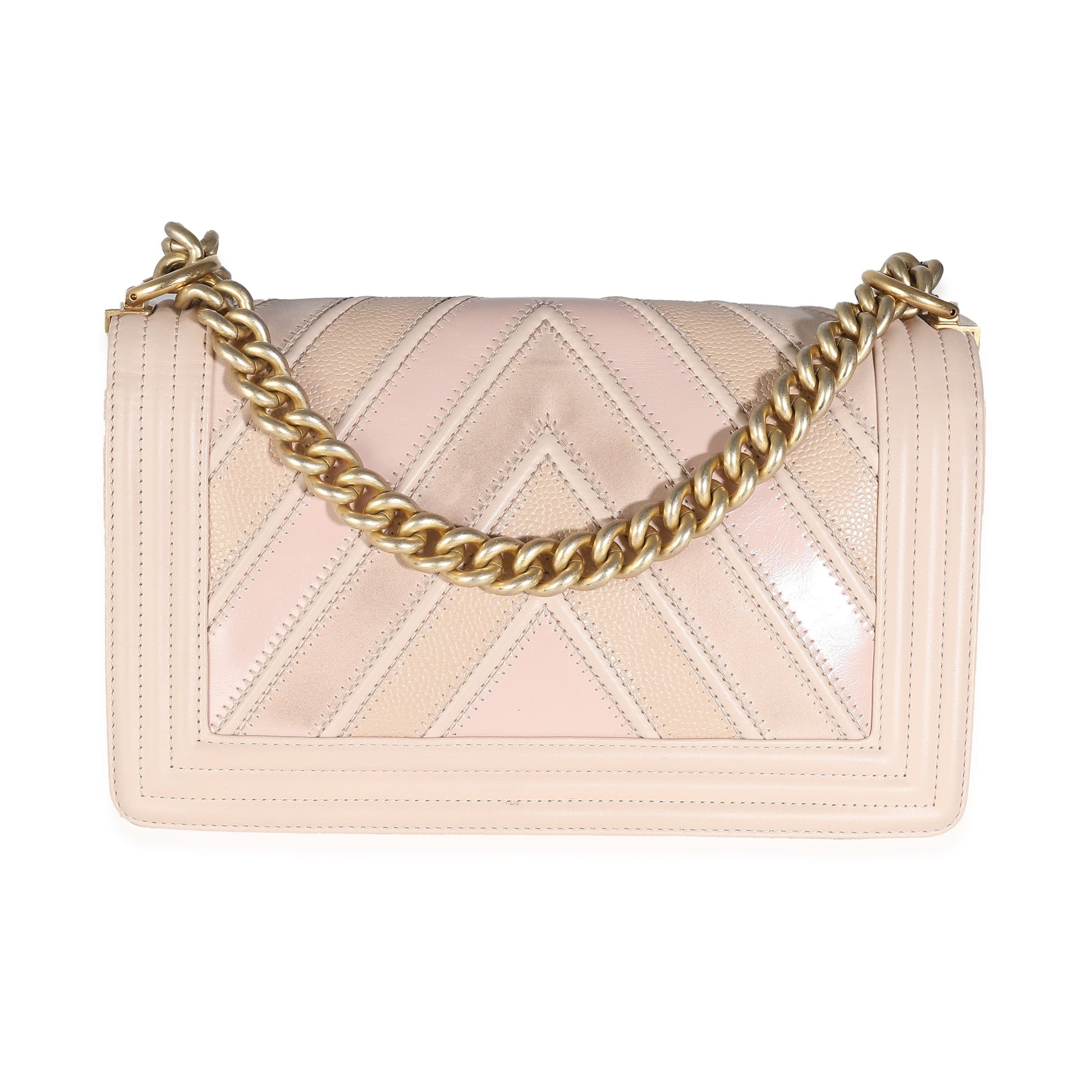 Chanel Beige Caviar Suede Calfskin Chevron Medium Boy Bag