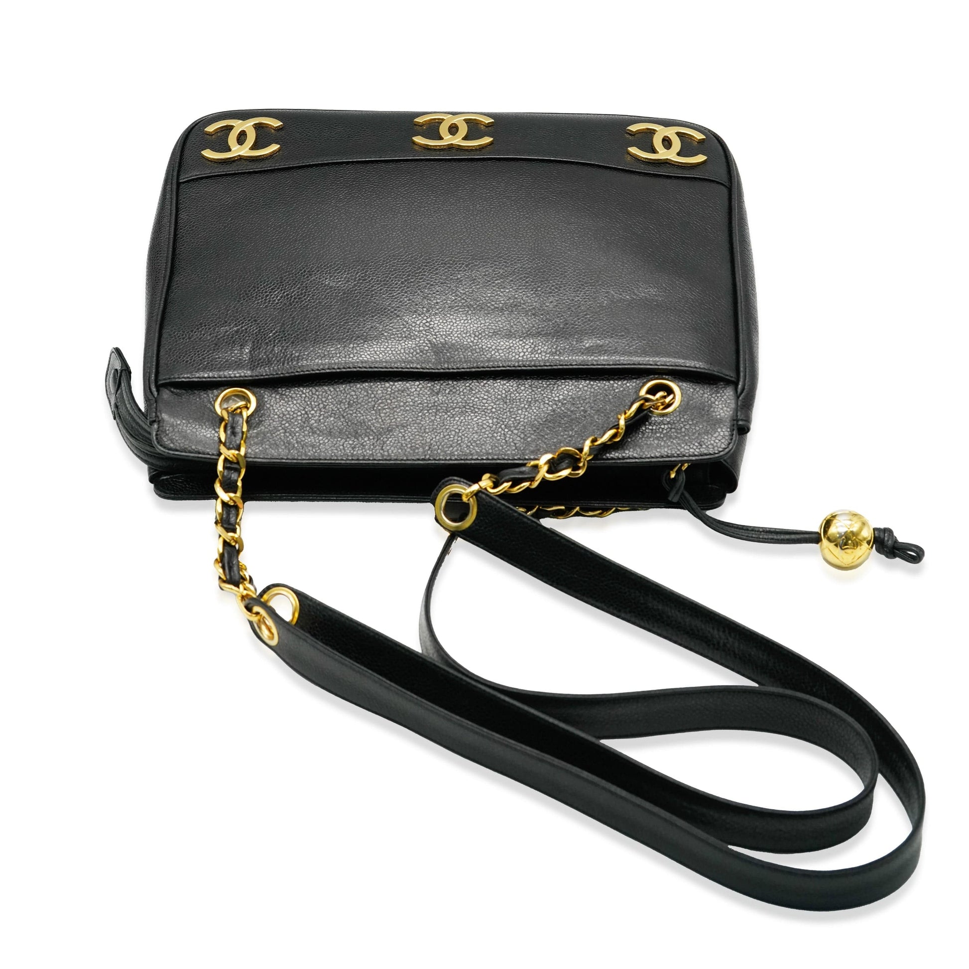 Chanel Black Caviar Triple CC Chain Tote