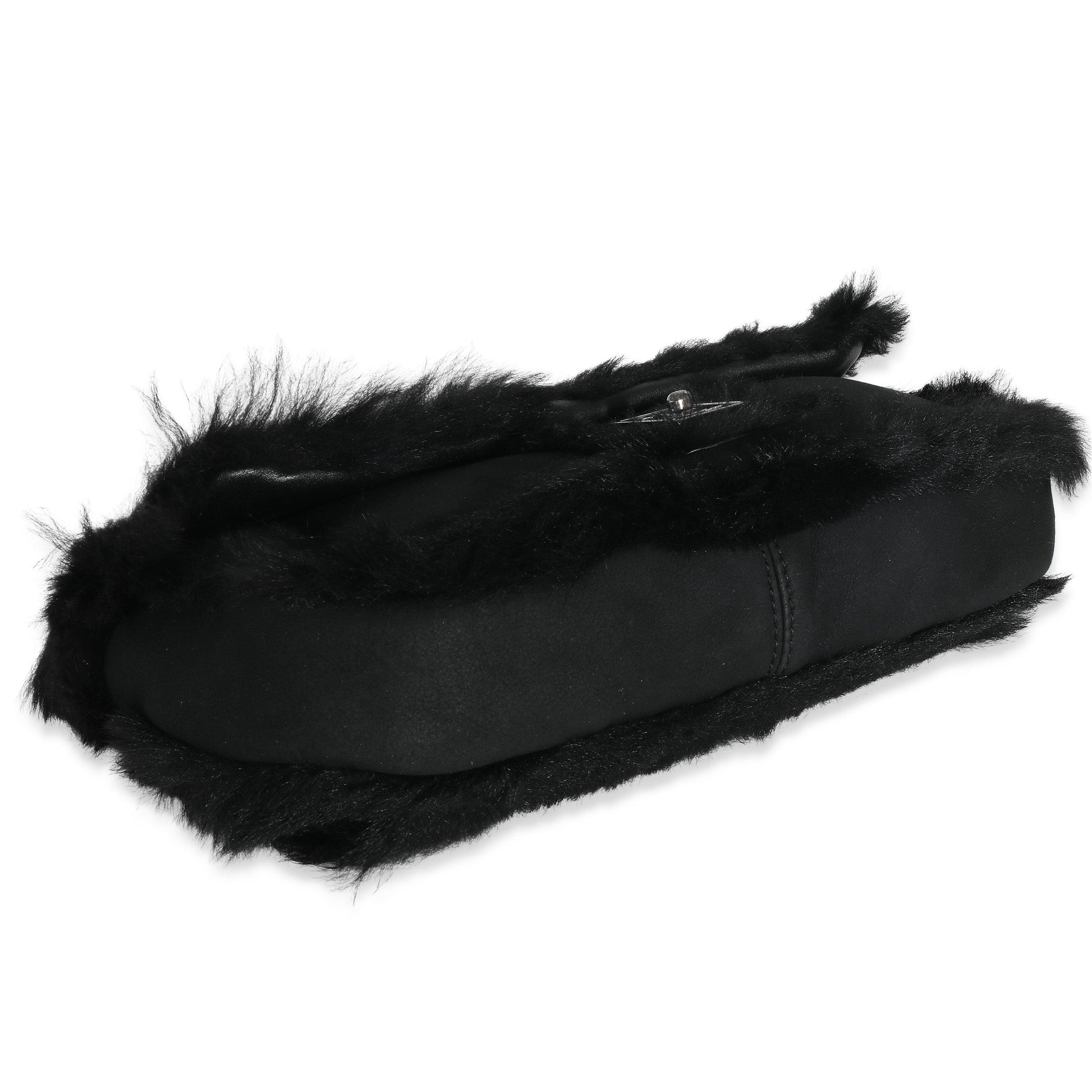 Chanel Black Horizontal Stitch Shearling CC Flap Bag