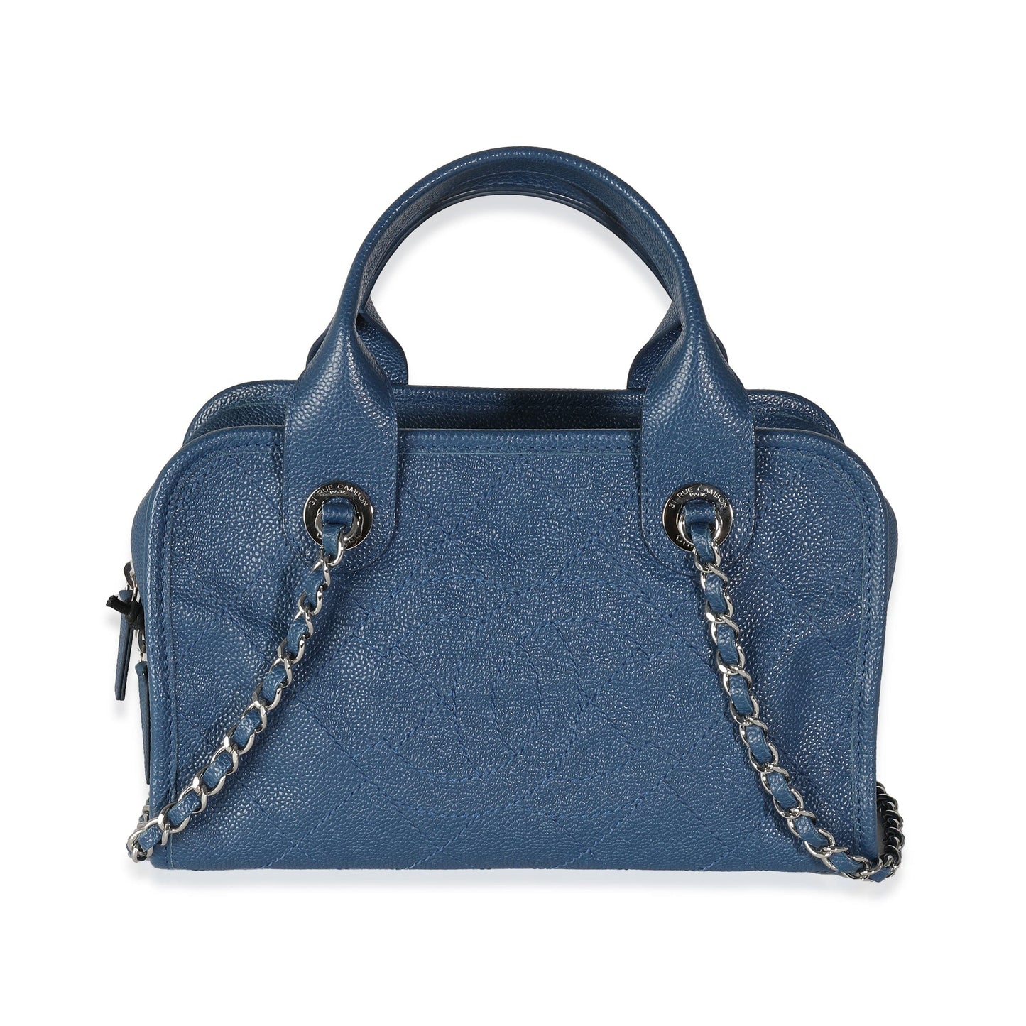 Chanel Blue Quilted Caviar Deauville Bowling Bag