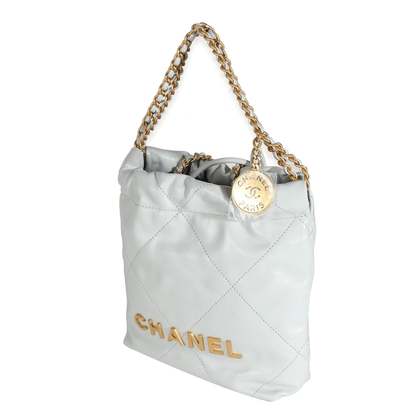 Chanel Blue Shiny Quilted Calfskin Mini 22 Hobo