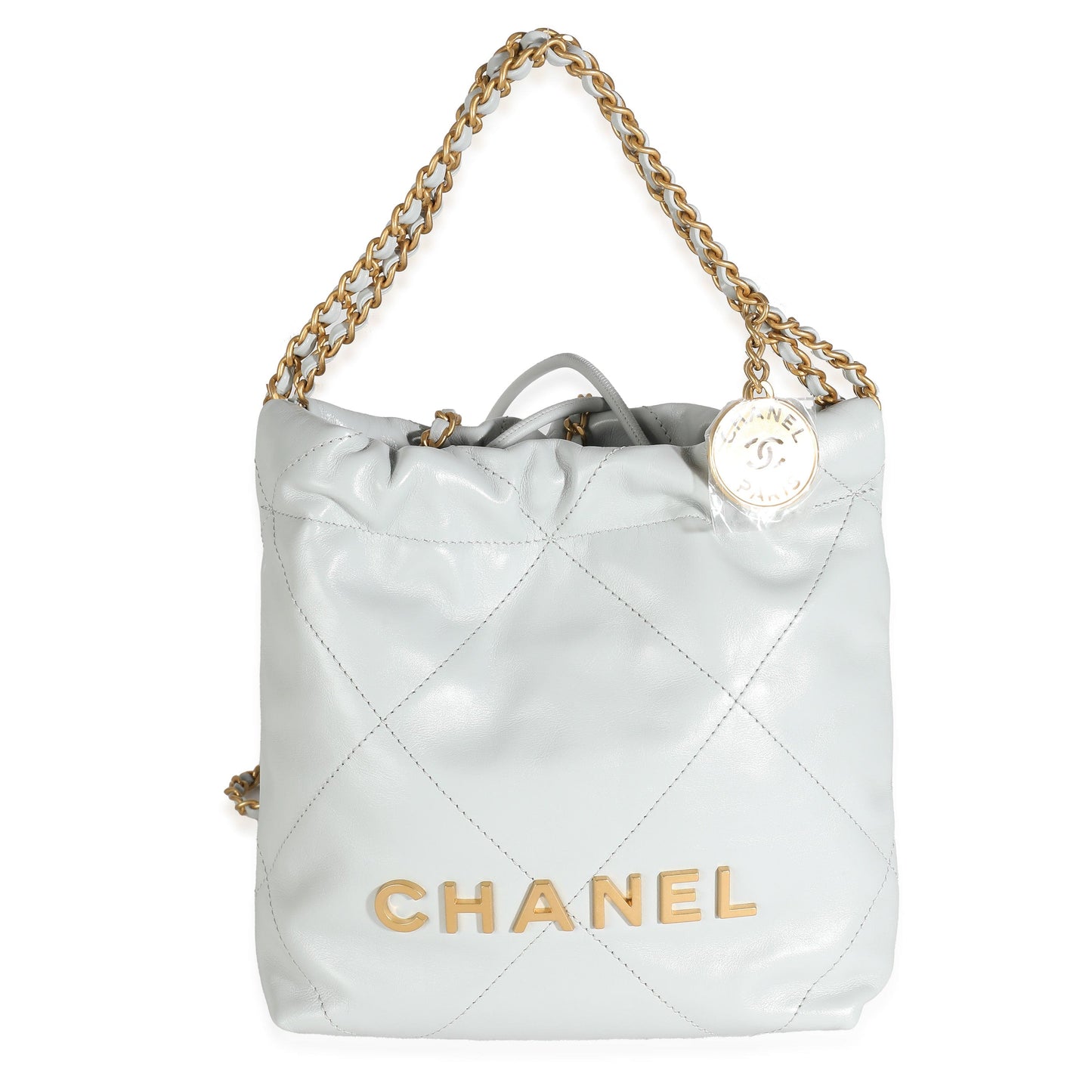 Chanel Blue Shiny Quilted Calfskin Mini 22 Hobo
