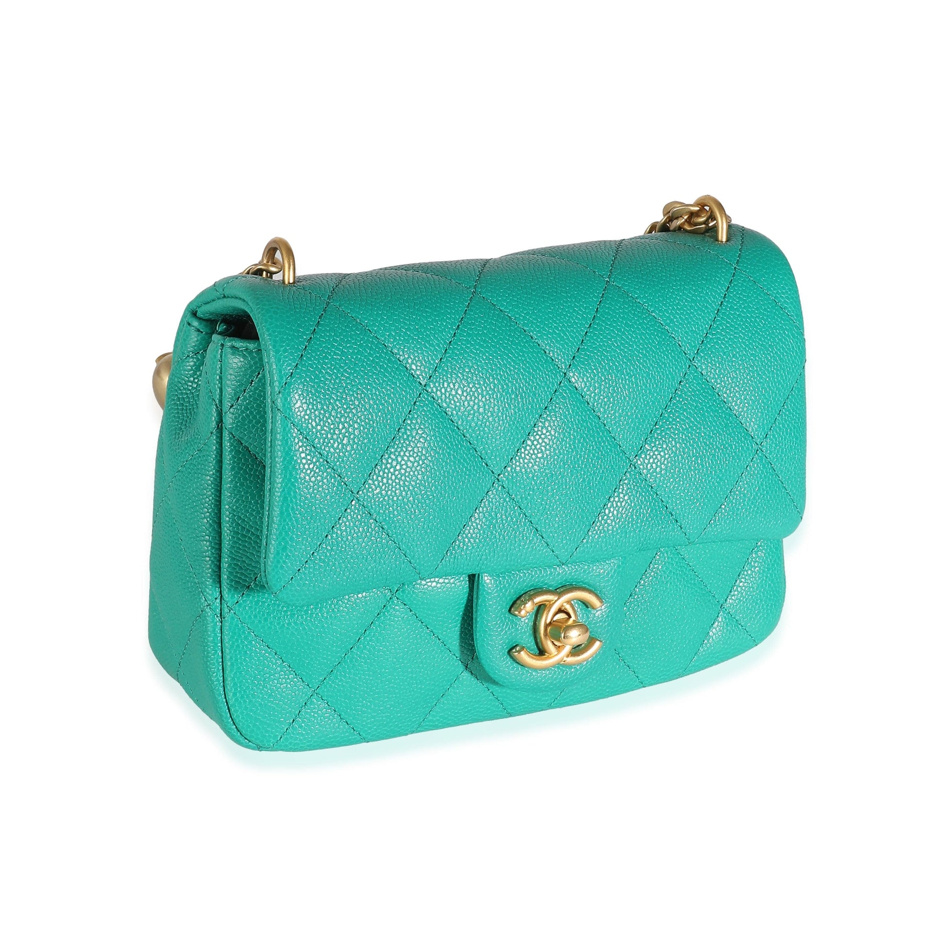 Chanel Green Quilted Caviar Sweetheart Mini Flap Bag