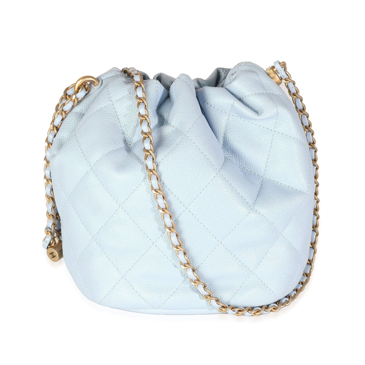 Chanel Light Blue Iridescent Quilted Caviar My Perfect CC Drawstring Bucket Bag
