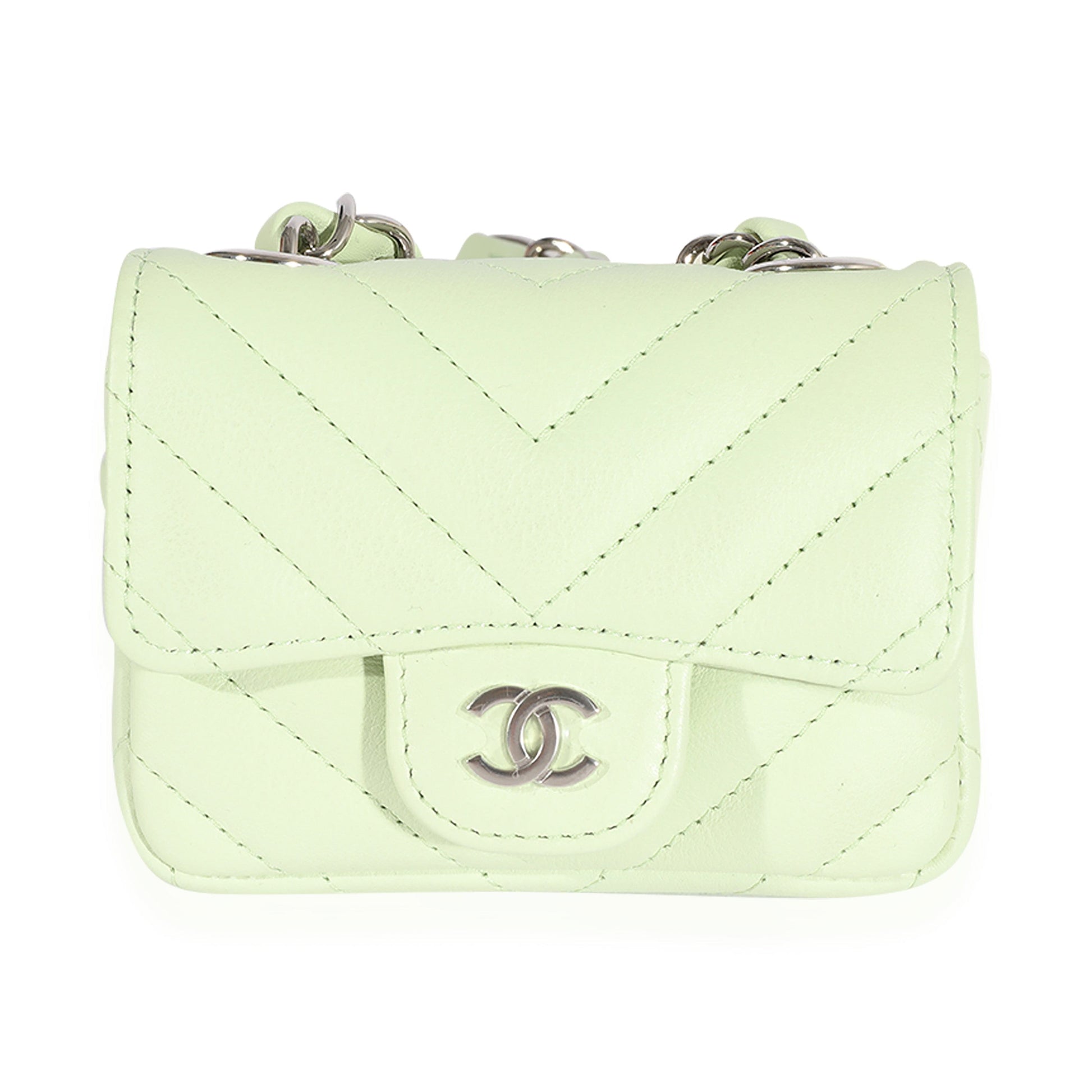 Chanel Light Green Chevron Quilted Flap Belt Bag