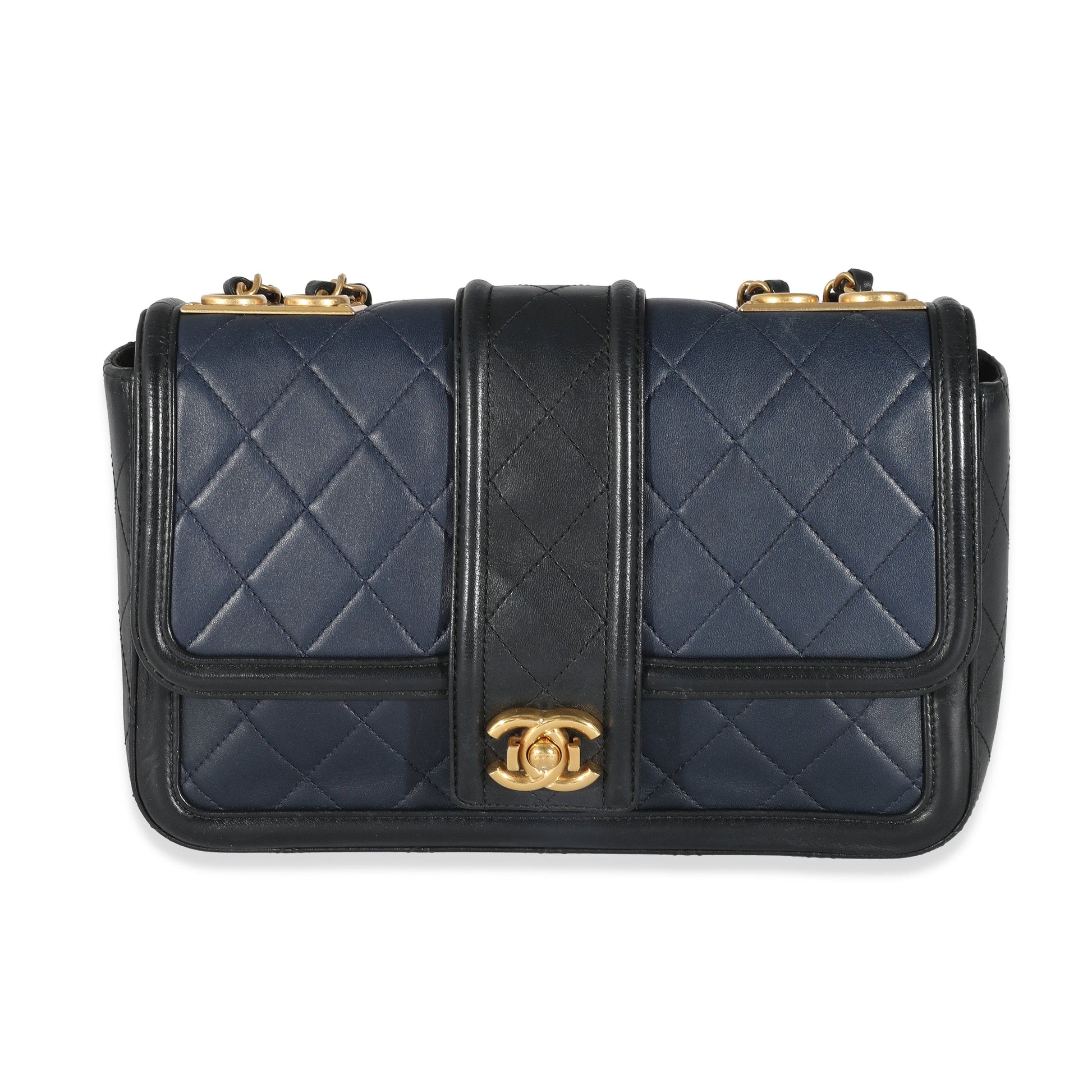 Chanel Navy Black Quilted Lambskin Medium Elegant CC Flap Bag