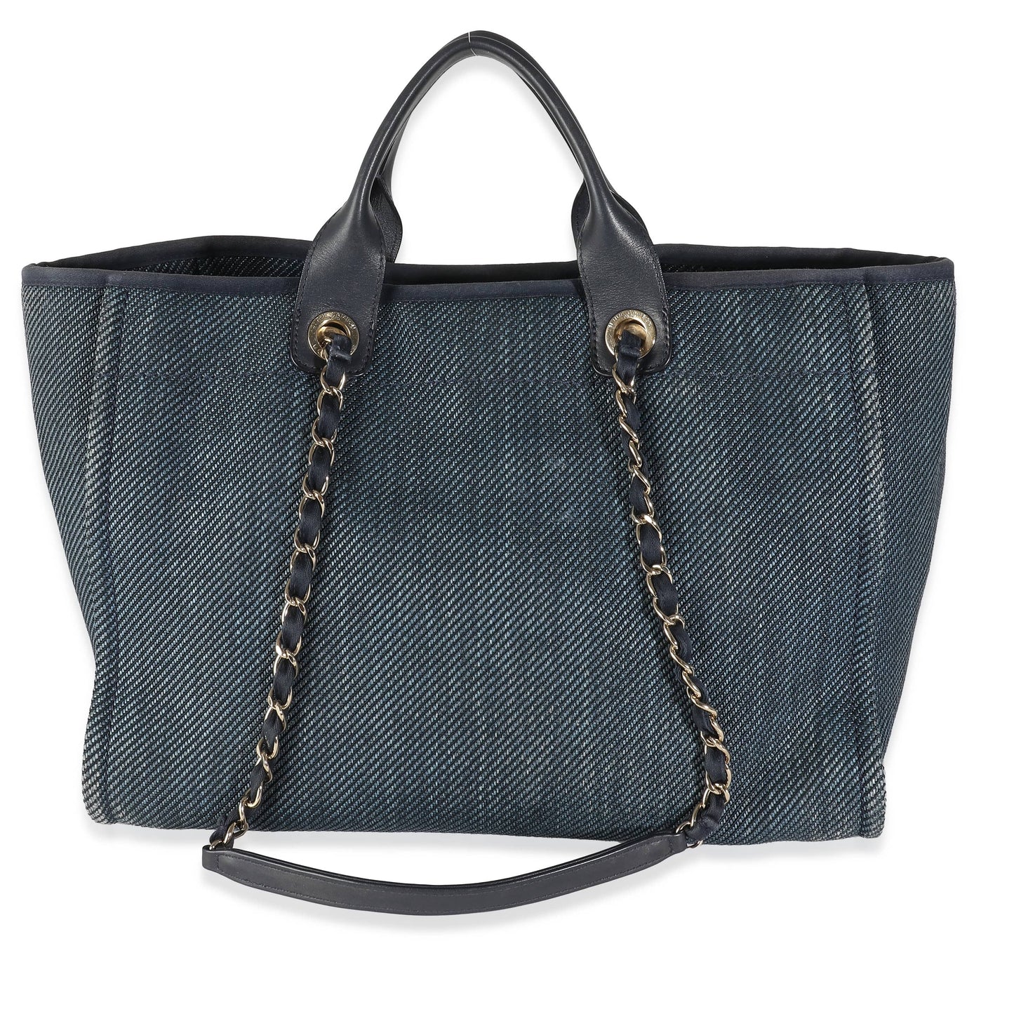 Chanel Navy Blue Woven Straw Raffia Medium Deauville Tote